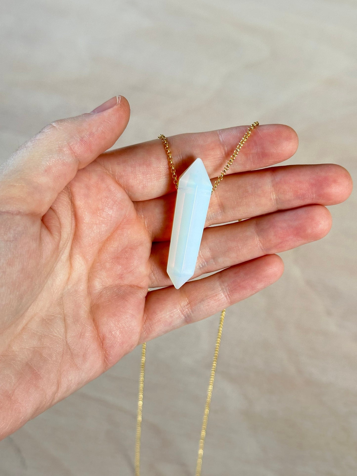 Opalite Point Necklace | Crystal Gemstone Tower Pendant | Double Terminated Crystal | Opalite Jewelry