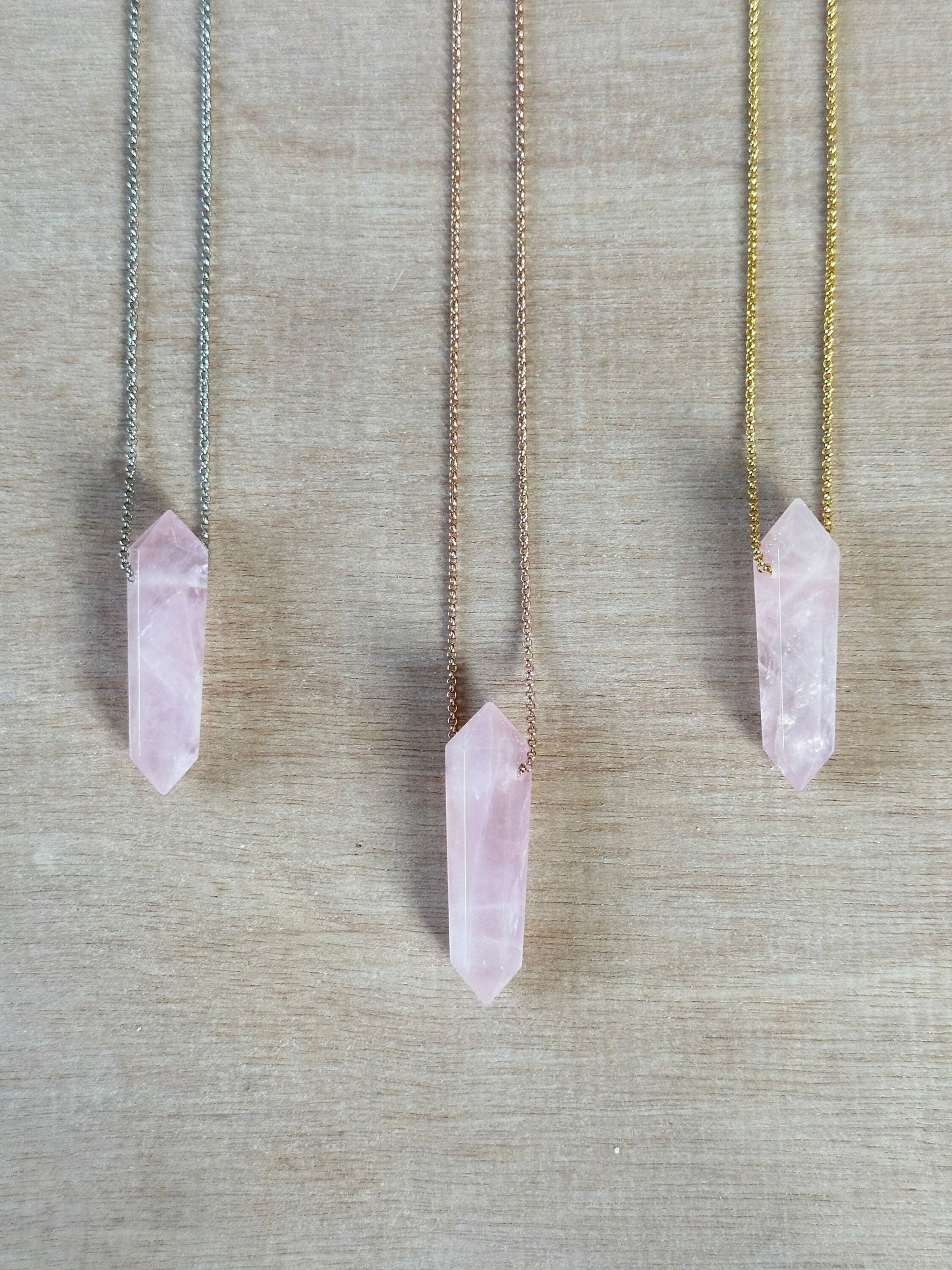 Rose Quartz Point Necklace | Crystal Gemstone Tower Pendant | Double Terminated Crystal | Rose Quartz Jewelry