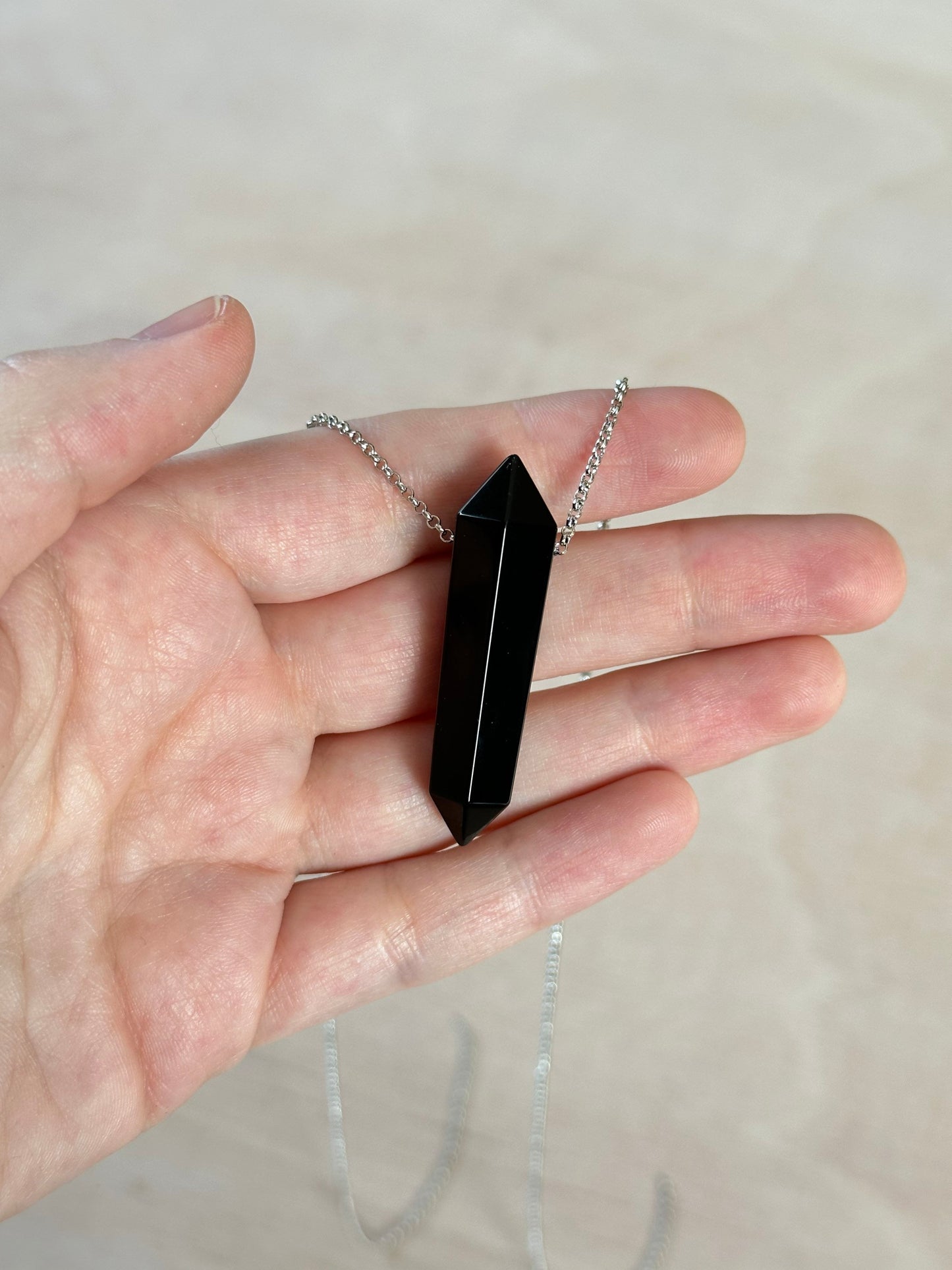 Obsidian Point Necklace | Crystal Gemstone Tower Pendant | Double Terminated Crystal | Black Obsidian Jewelry