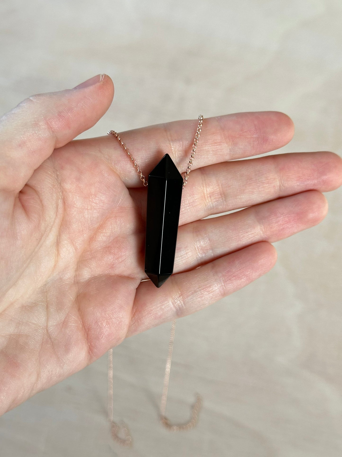 Obsidian Point Necklace | Crystal Gemstone Tower Pendant | Double Terminated Crystal | Black Obsidian Jewelry