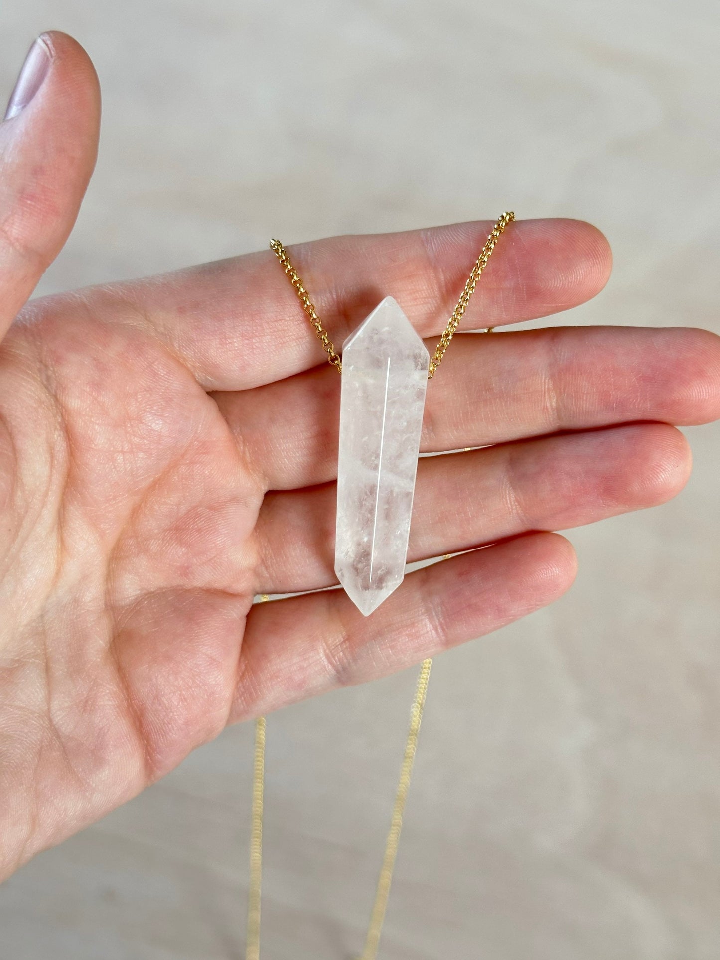 Quartz Point Necklace | Crystal Gemstone Tower Pendant | Double Terminated Crystal | Clear Quartz Jewelry