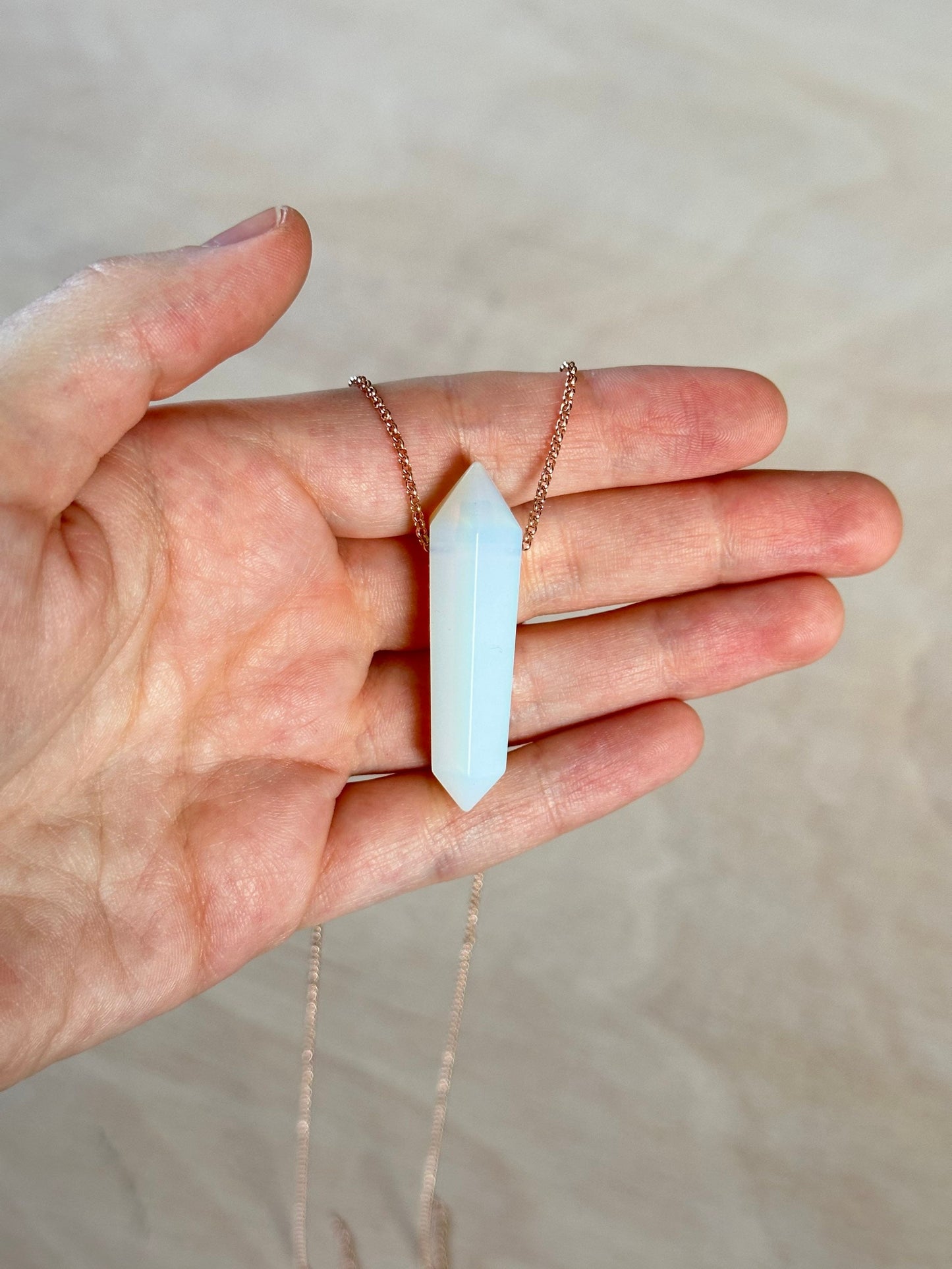 Opalite Point Necklace | Crystal Gemstone Tower Pendant | Double Terminated Crystal | Opalite Jewelry