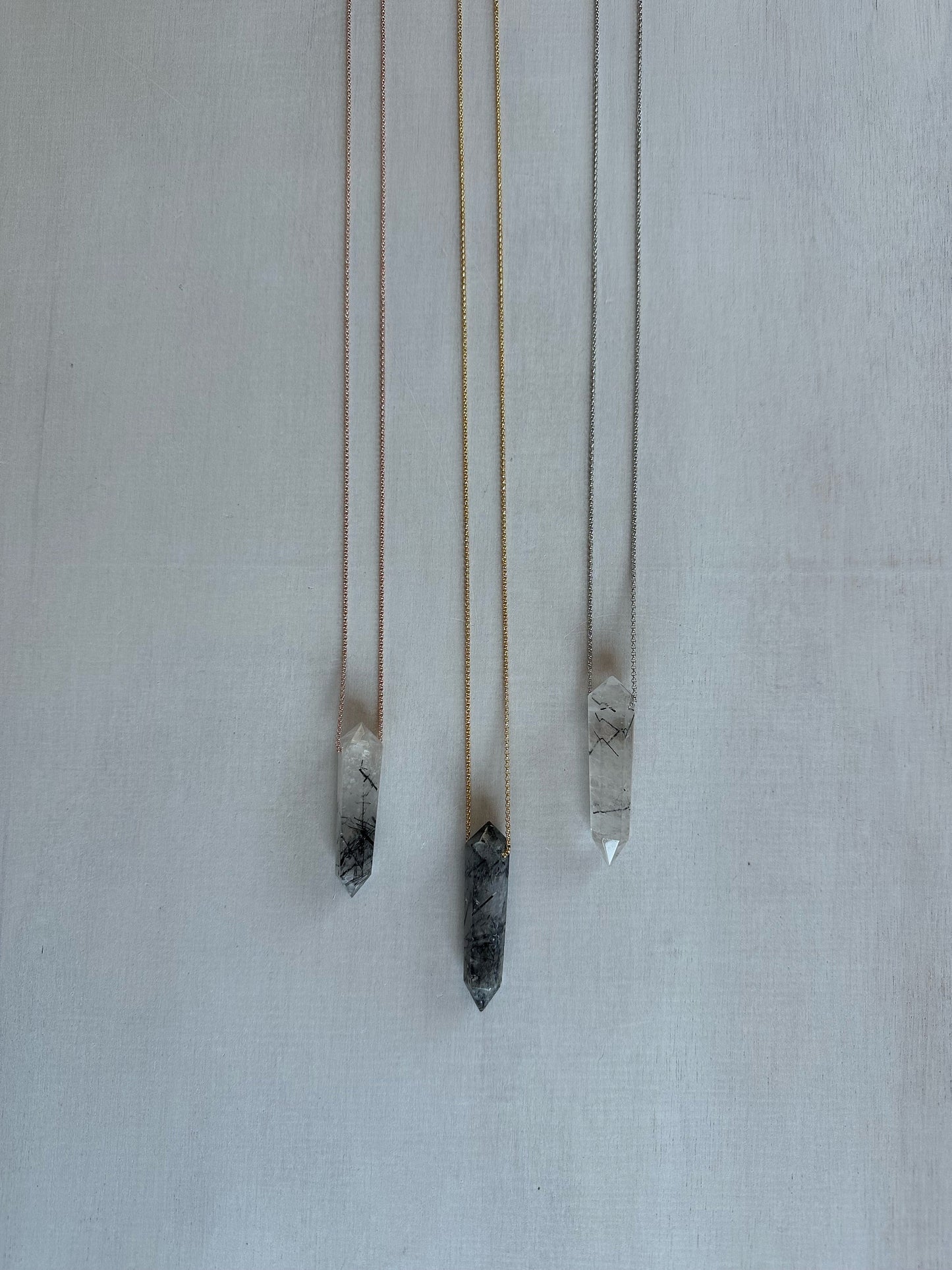Black Rutile Point Necklace | Crystal Gemstone Tower Pendant | Double Terminated Crystal | Rutile Quartz Jewelry