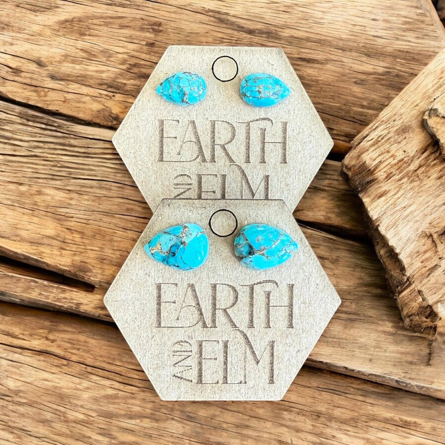 Blue Copper Turquoise Studs | Turquoise Earrings | 10x14 | Teardrop Shape | Pear Shape Blue Studs | 8x12mm