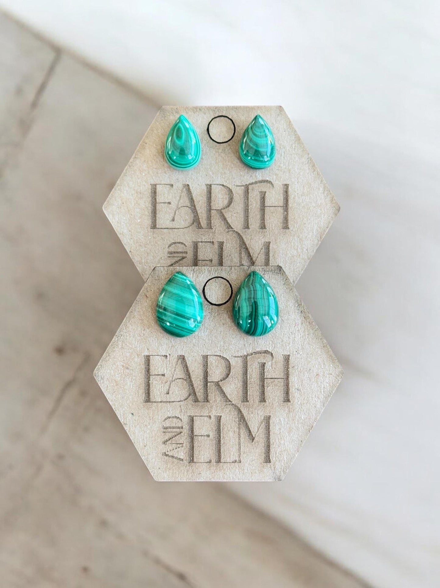 Malachite Studs | Stud Earrings | Gemstone Earrings | Teardrop Pear Shape