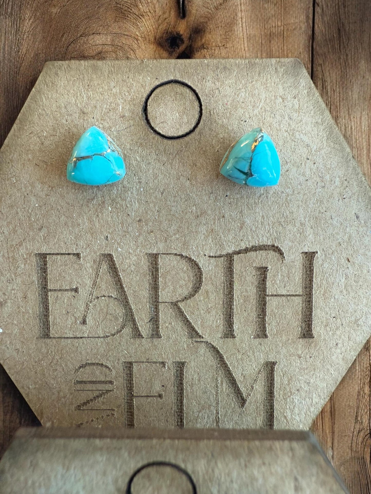 Turquoise Trillion Gemstone Stud Earrings | Triangle Shape | Gemstone Studs | Stud Earrings | Blue Copper Turquoise
