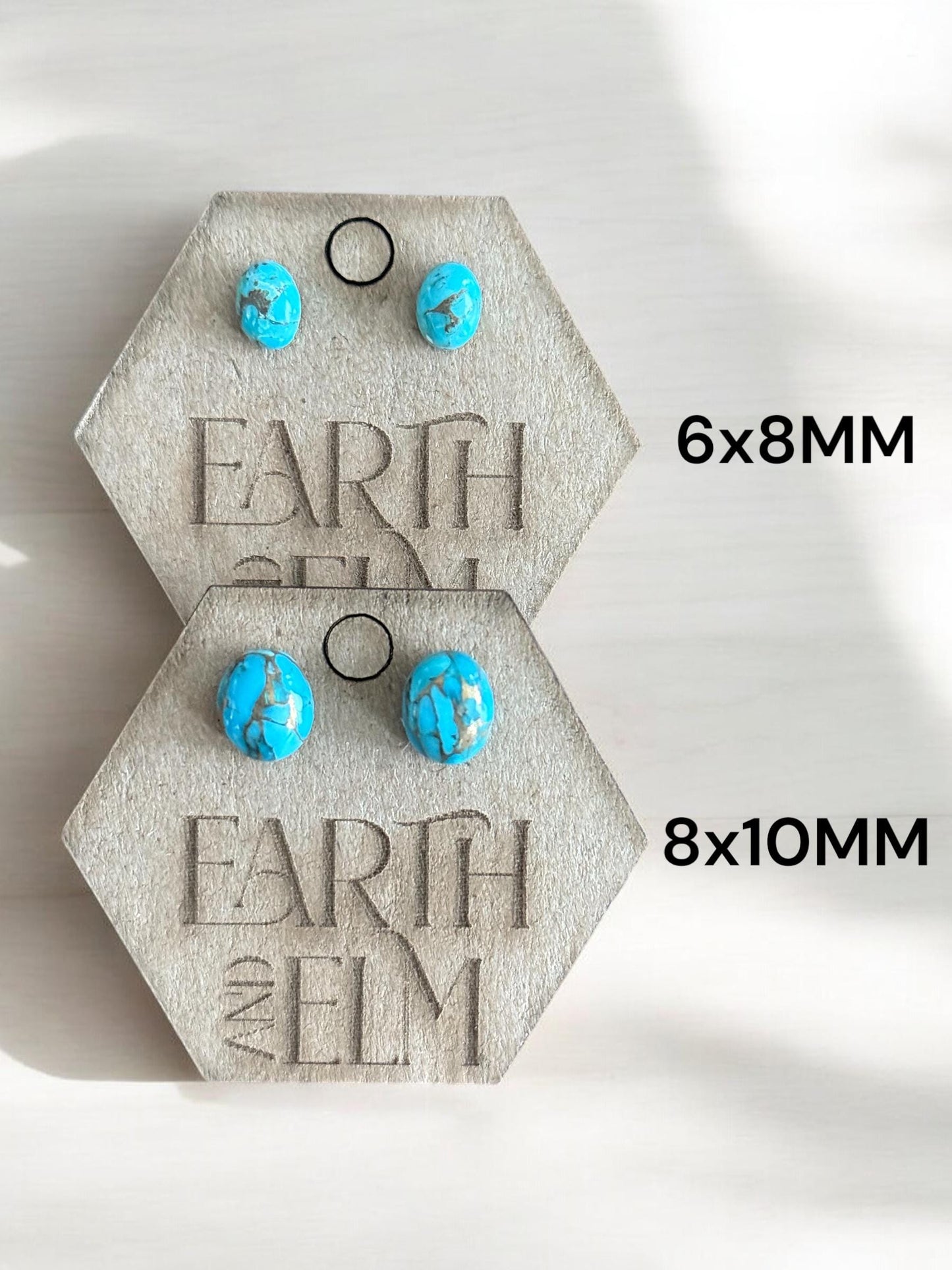 Turquoise Oval Gemstone Stud Earrings | 6x8mm 8x10mm | Blue Copper Turquoise Studs |