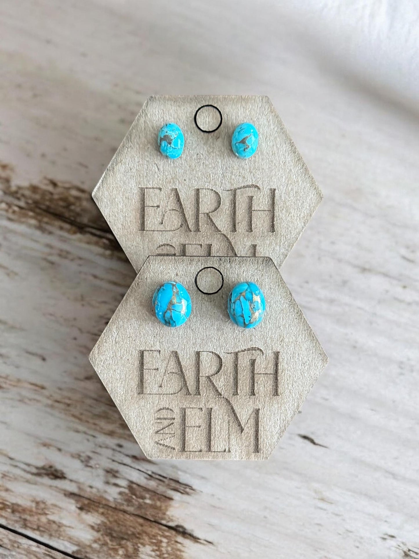 Turquoise Oval Gemstone Stud Earrings | 6x8mm 8x10mm | Blue Copper Turquoise Studs |