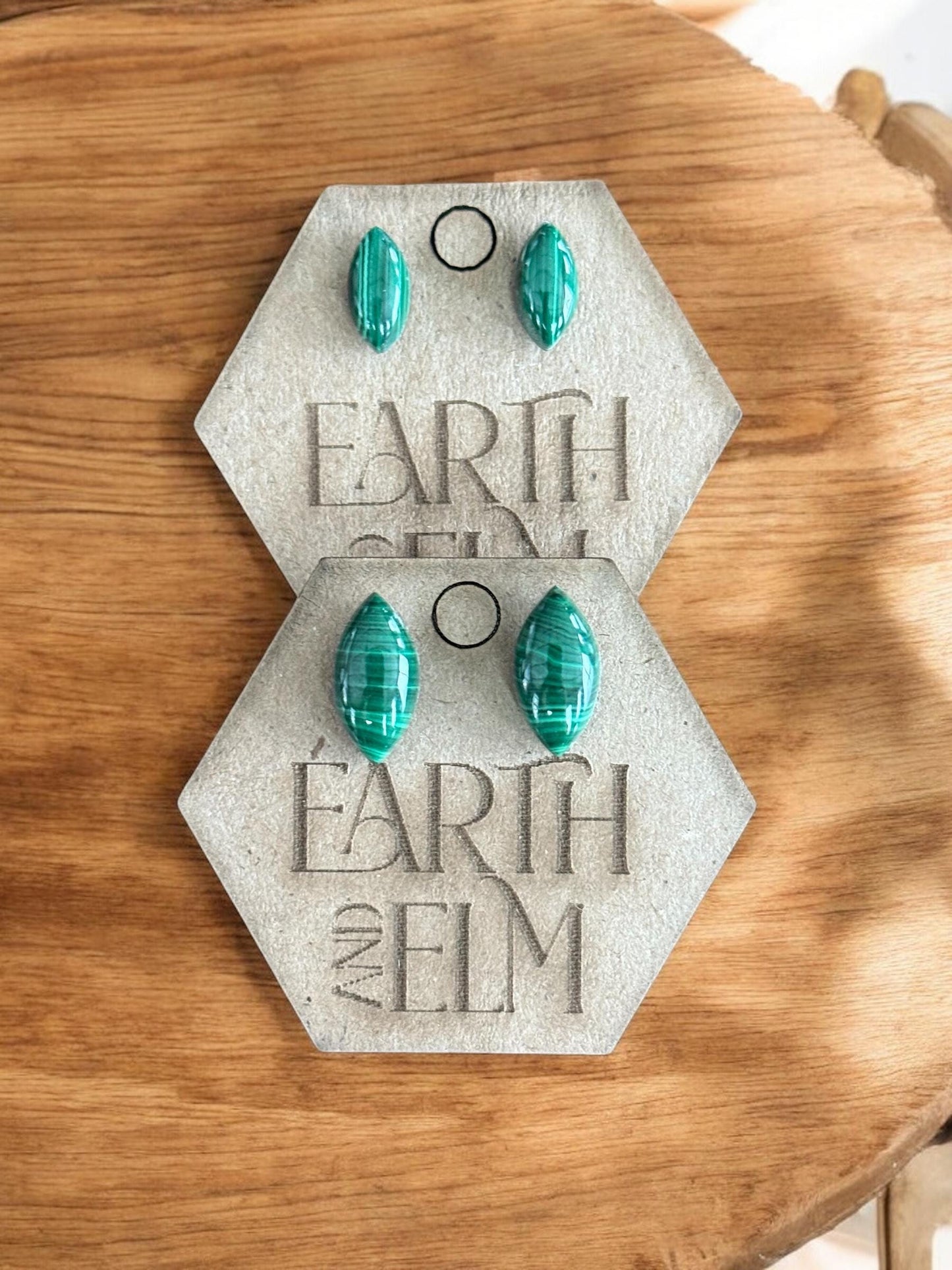 Malachite Marquise Gemstone Stud Earrings | 6x12mm 8x16mm | Malachite Studs |