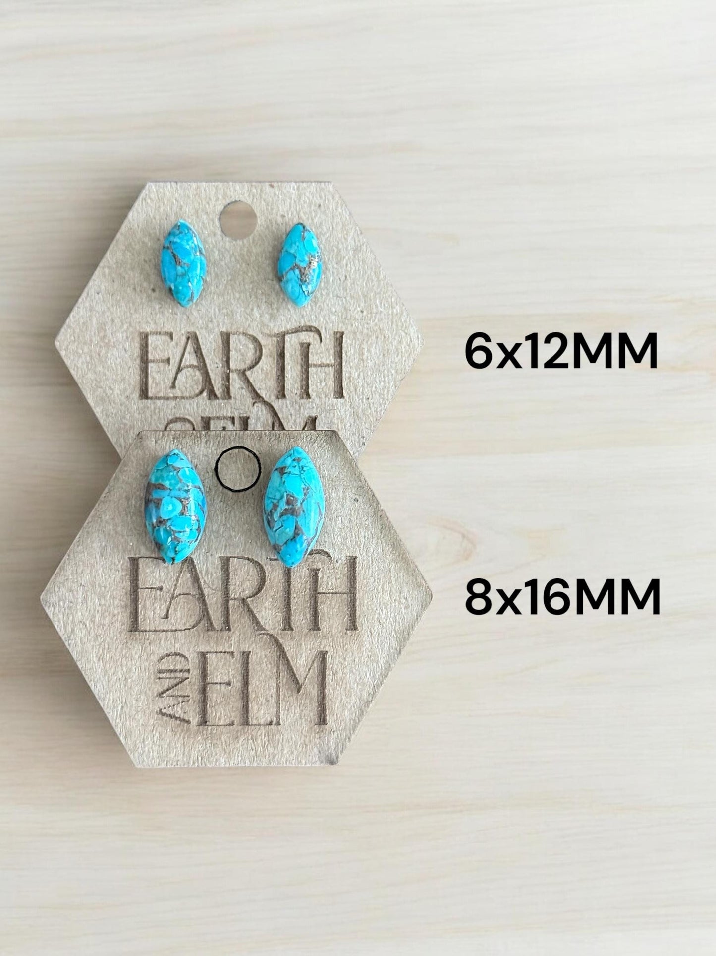 Turquoise Marquise Gemstone Stud Earrings | 6x12mm 8x16mm | Blue Copper Turquoise Studs |