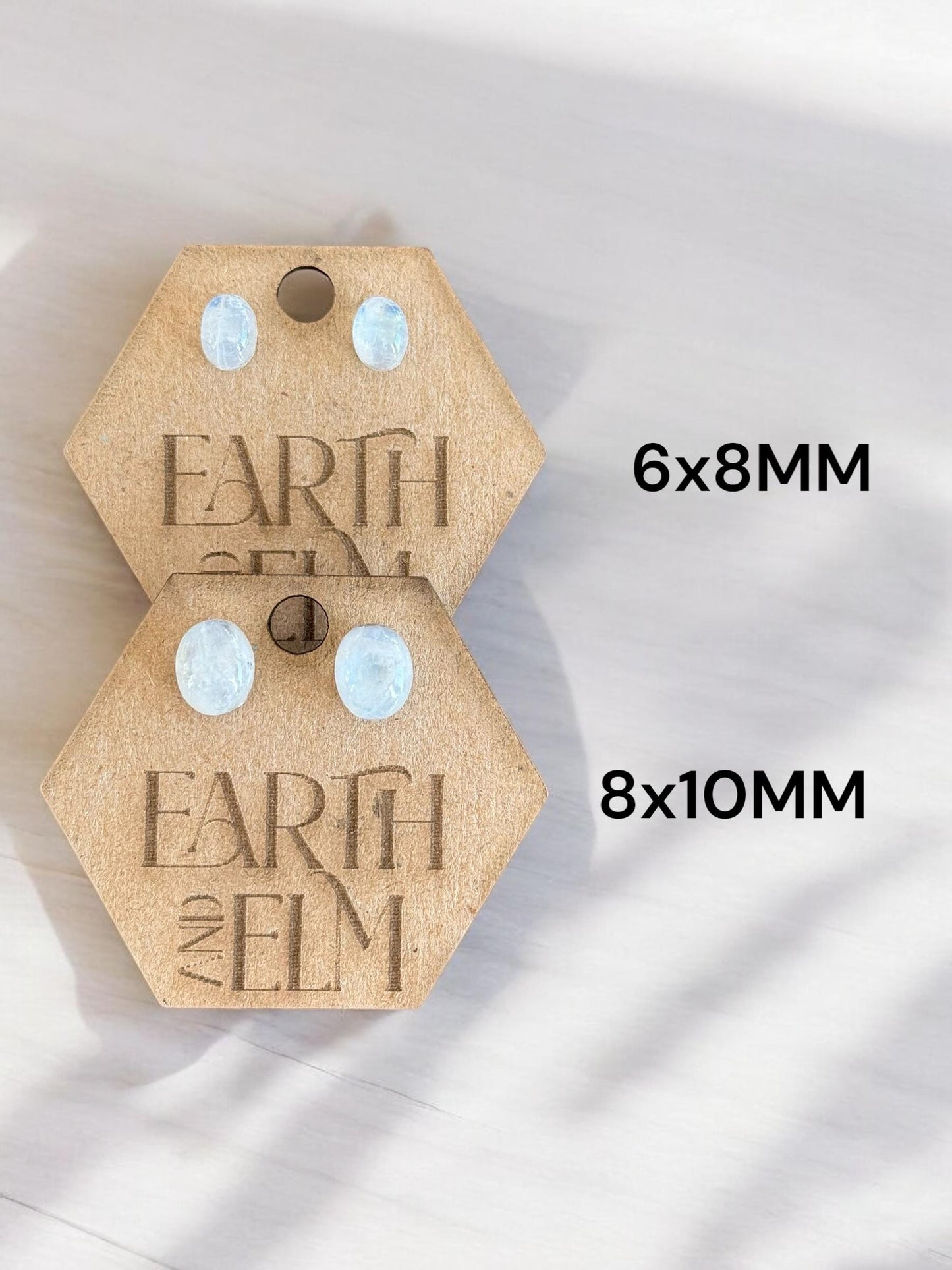 Moonstone Oval Gemstone Stud Earrings | 6x8mm 8x10mm | Moonstone Studs