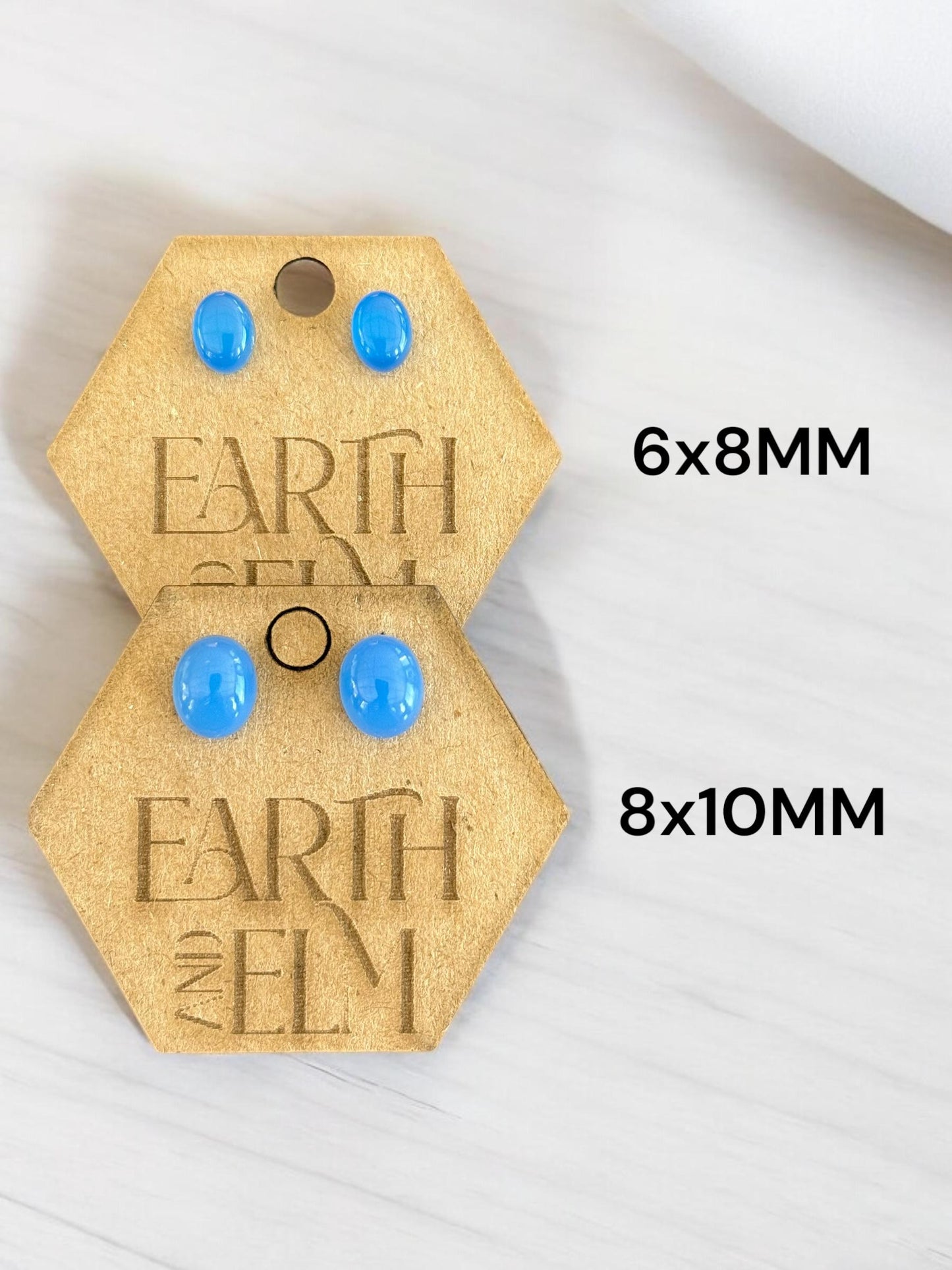 Blue Chalcedony Oval Gemstone Stud Earrings | 6x8mm 8x10mm | Blue Chalcedony Studs