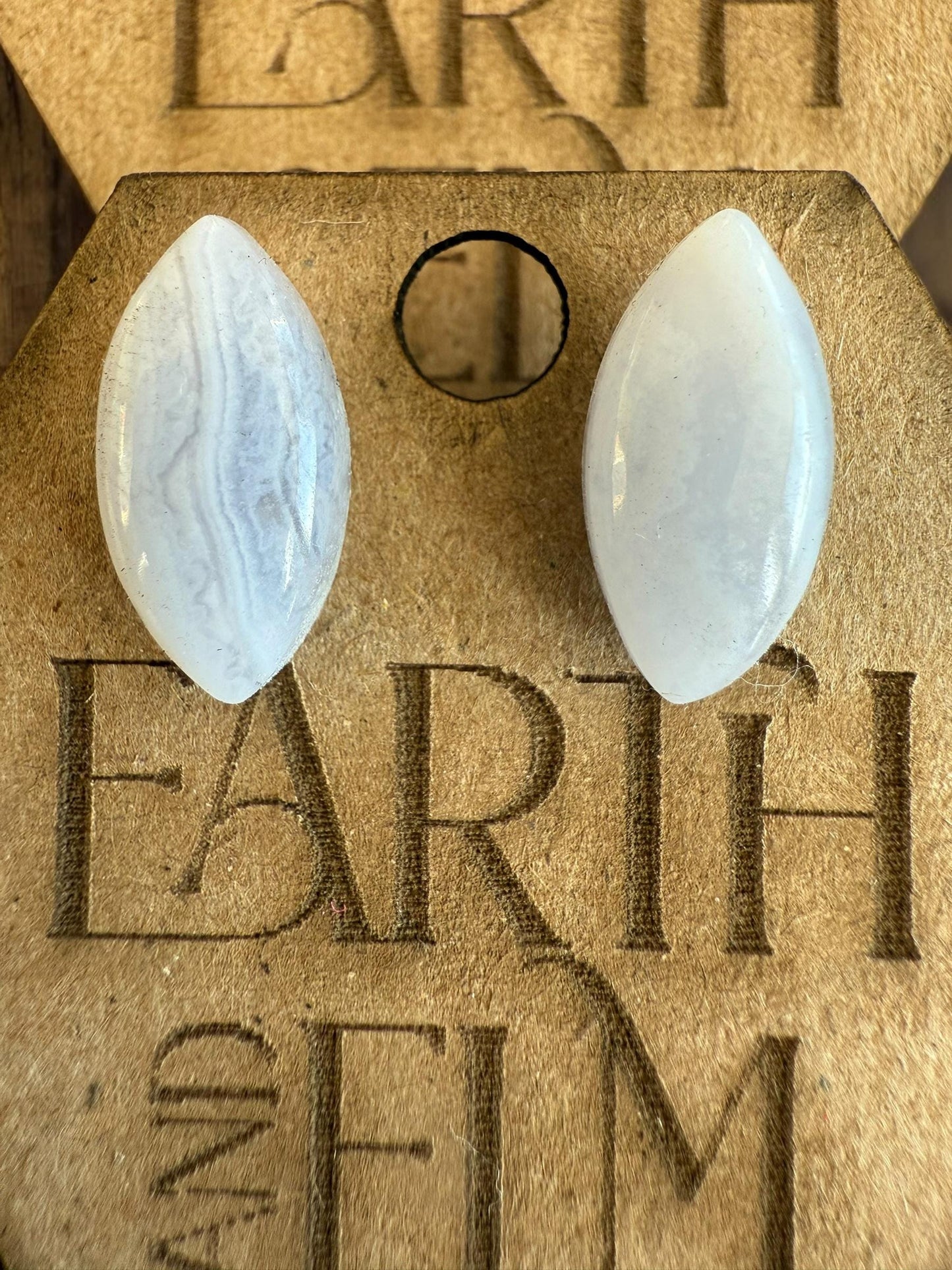 Blue Lace Agate Marquise Gemstone Stud Earrings | 6x12mm 8x16mm | Blue Lace Agate Studs |