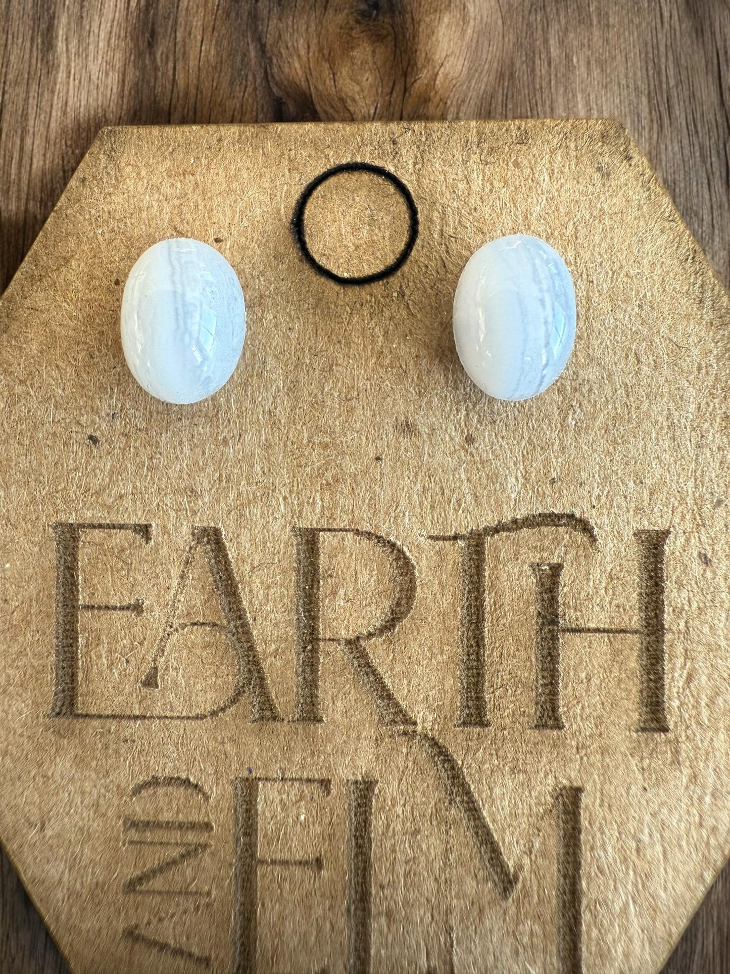 Blue Lace Agate Oval Gemstone Stud Earrings | 6x8mm 8x10mm | Blue Lace Agate Studs |