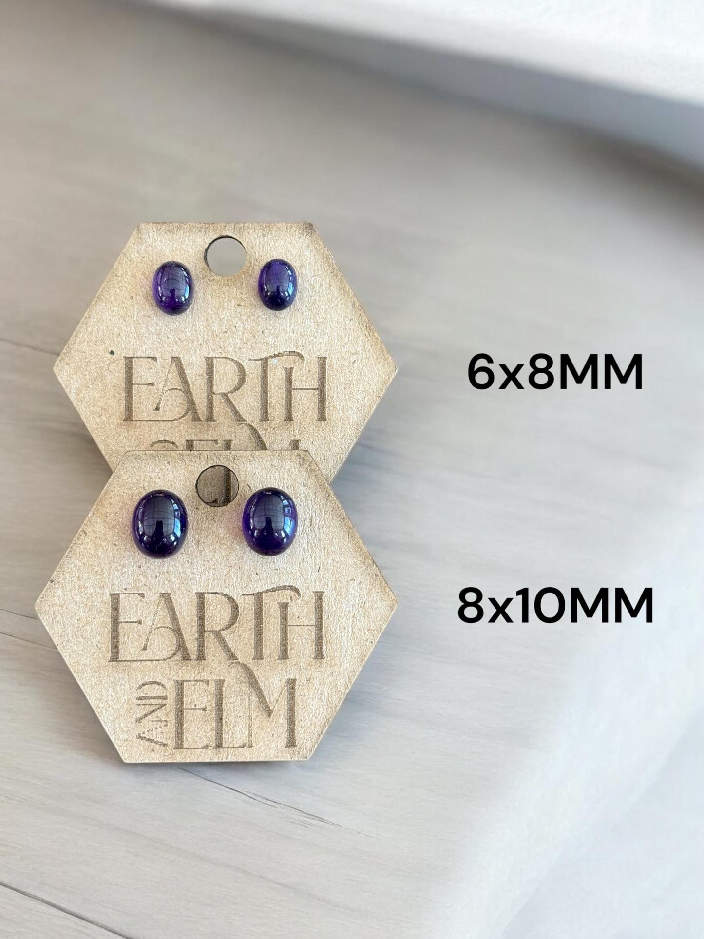 Amethyst Oval Gemstone Stud Earrings | 6x8mm 8x10mm | Amethyst Studs |