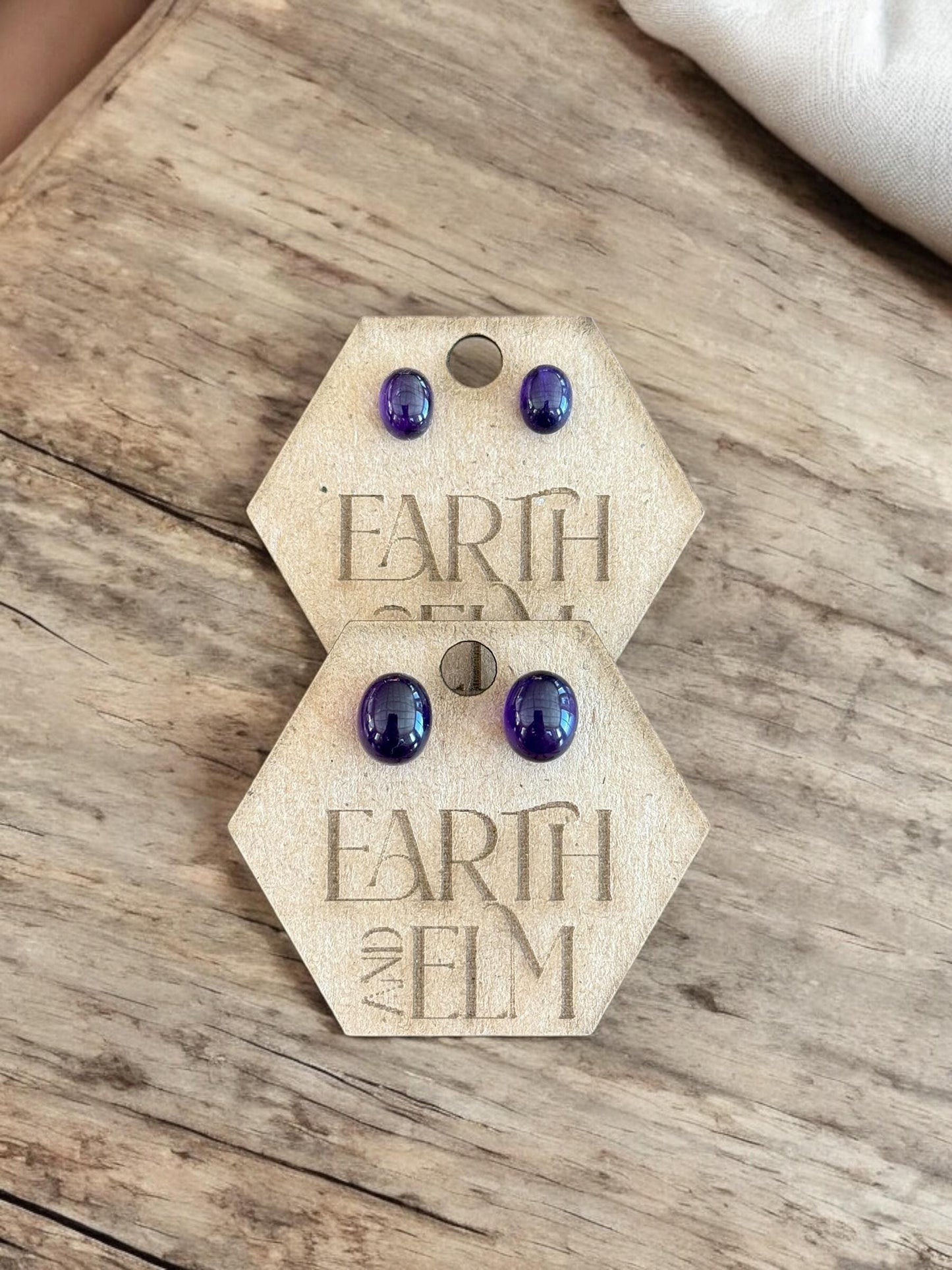 Amethyst Oval Gemstone Stud Earrings | 6x8mm 8x10mm | Amethyst Studs |