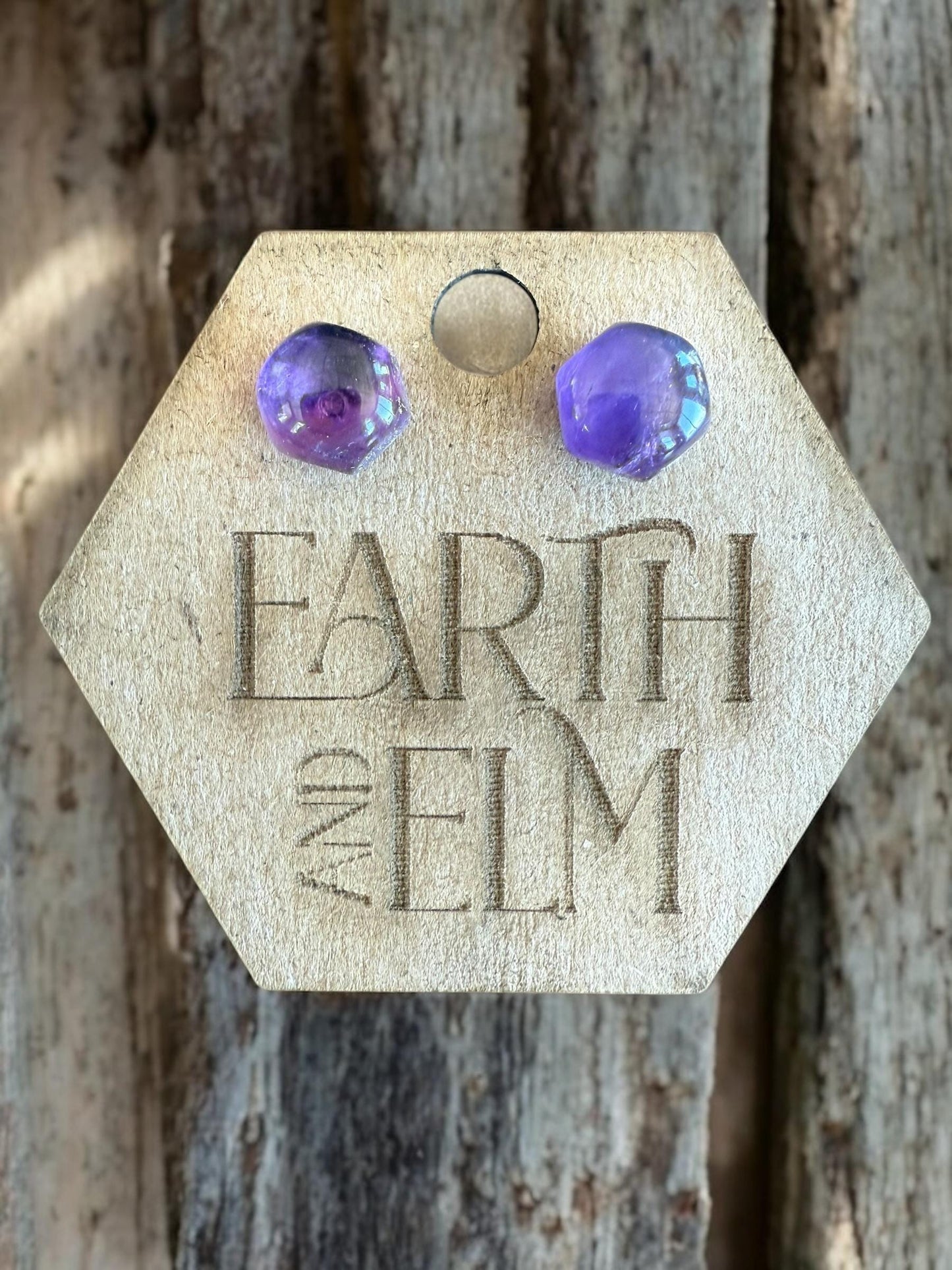 Amethyst Stud Hexagon Earrings | Hexagon Shape Studs | Hexagon Cut Earrings | Gemstone Earrings