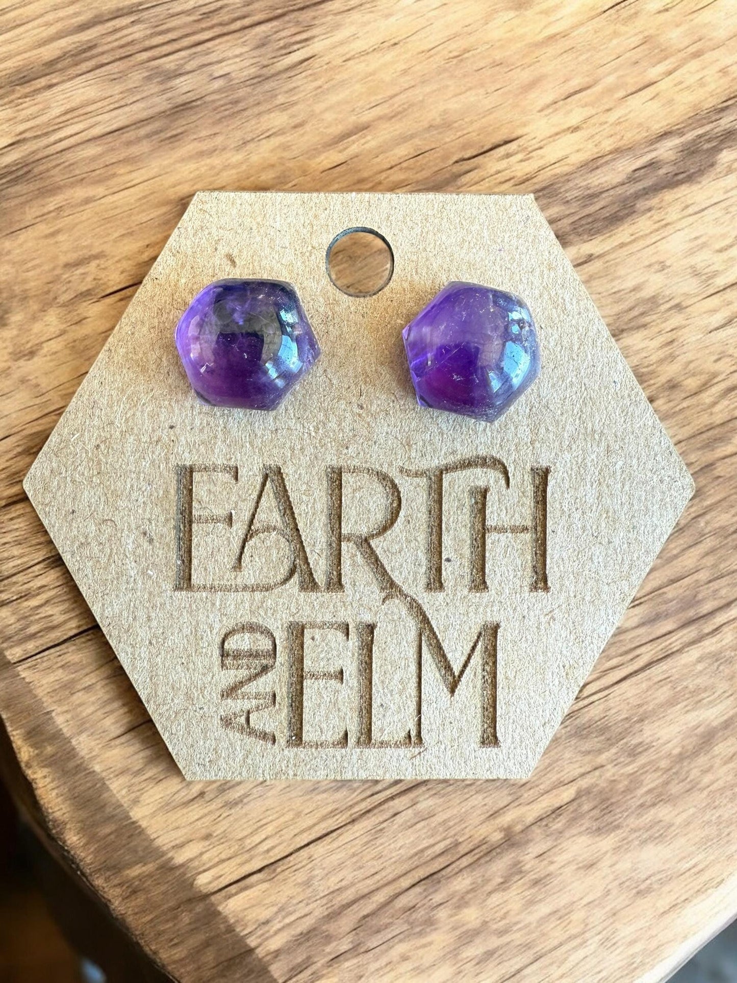 Amethyst Stud Hexagon Earrings | Hexagon Shape Studs | Hexagon Cut Earrings | Gemstone Earrings