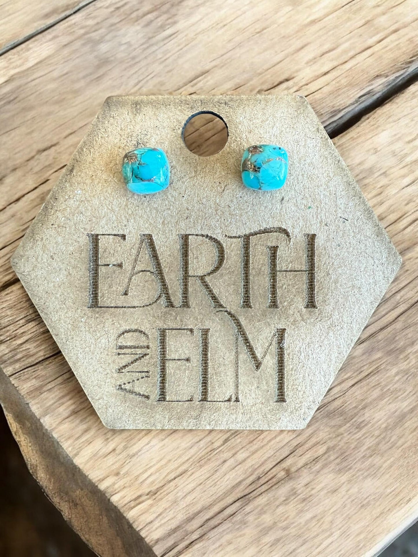 Blue Copper Turquoise Cushion Cut Studs | Stud Earrings | Gemstone Earrings | 8mm Crystal Studs