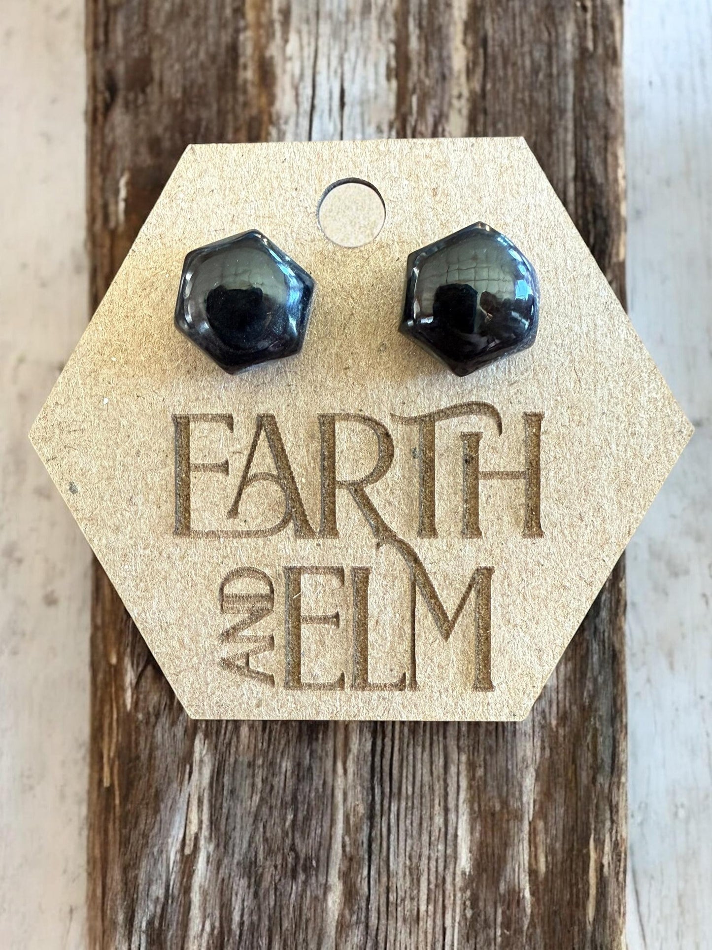 Black Onyx Hexagon Studs | Black Onyx Hexagon Cut Earrings | Gemstone Earrings | Hexagon Shape Studs