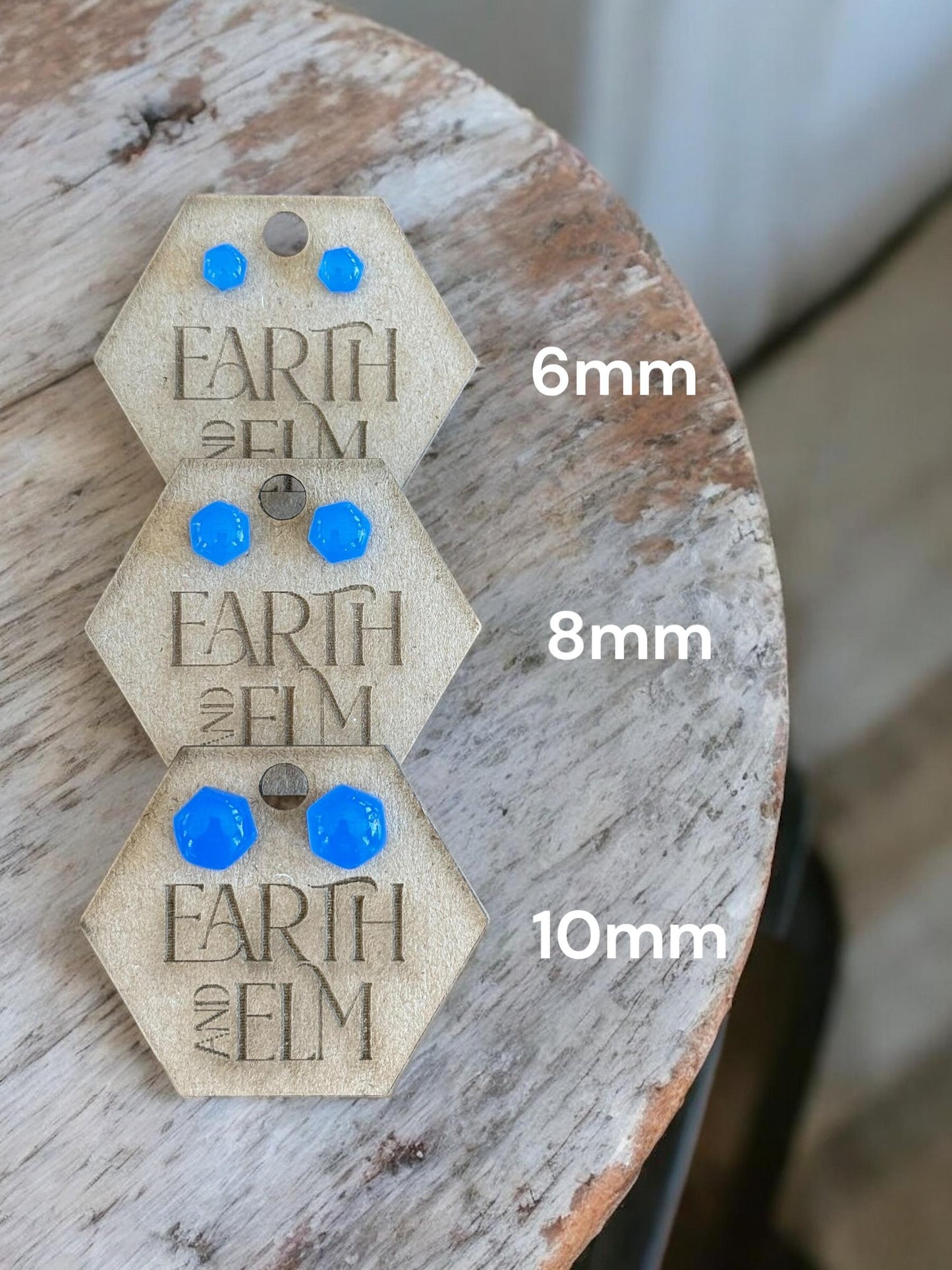 Blue Chalcedony Hexagon Gemstone Stud Earrings | 6mm 8mm 10mm | Blue Chalcedony Studs