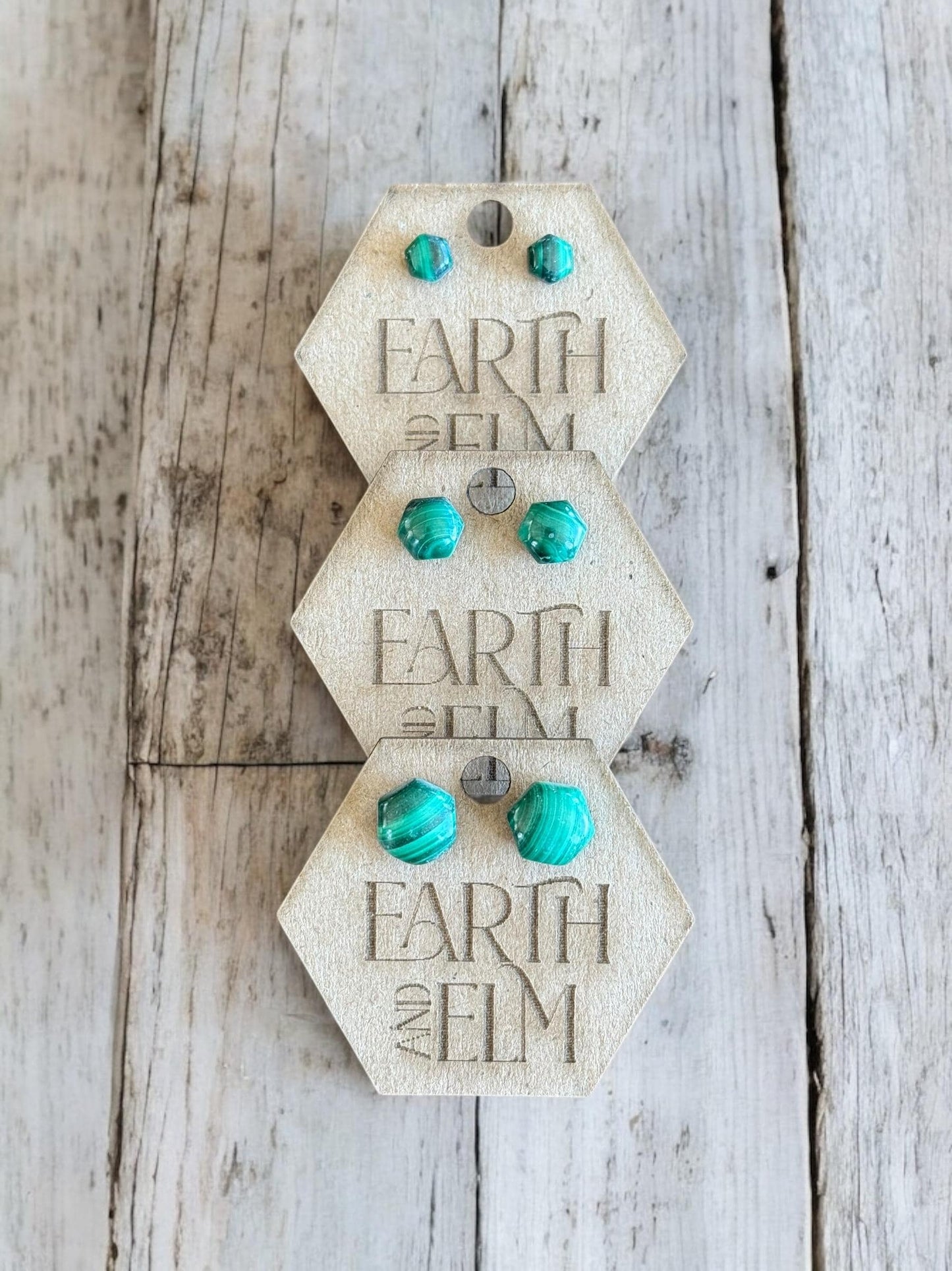 Malachite Hexagon Studs | Stud Earrings | Gemstone Earrings | Hexagon Cut