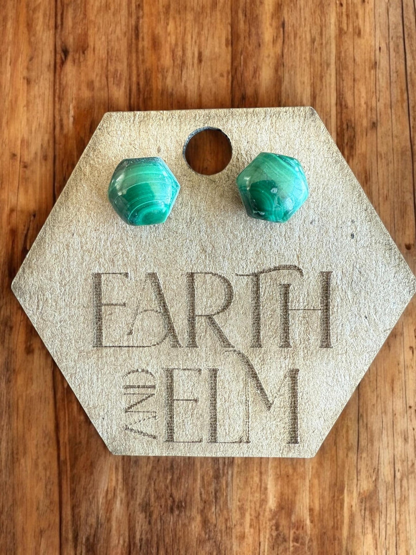 Malachite Hexagon Studs | Stud Earrings | Gemstone Earrings | Hexagon Cut