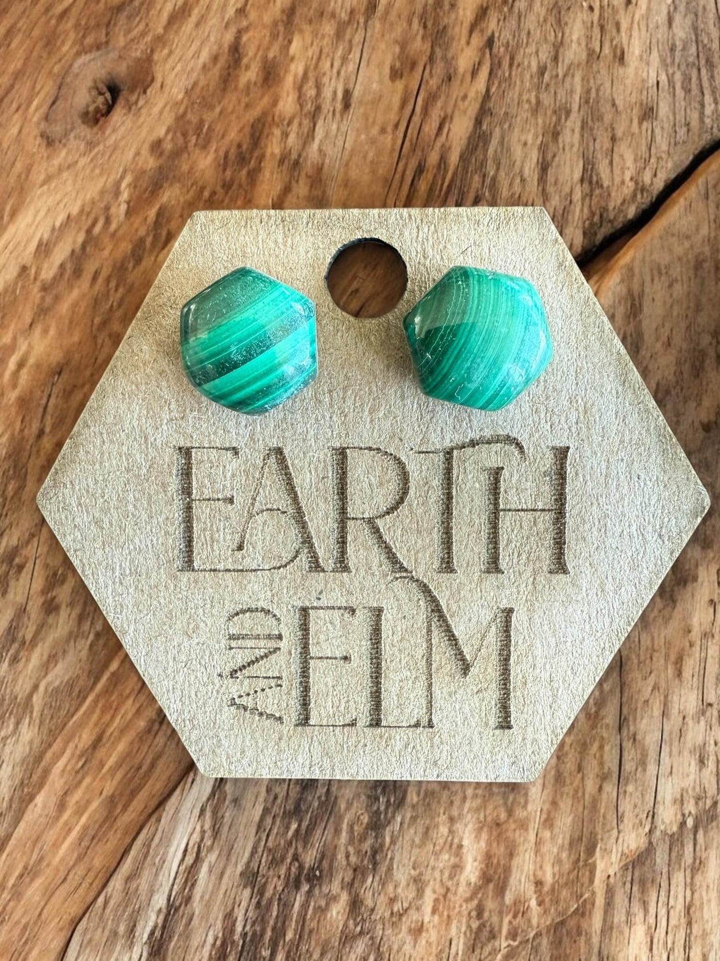 Malachite Hexagon Studs | Stud Earrings | Gemstone Earrings | Hexagon Cut