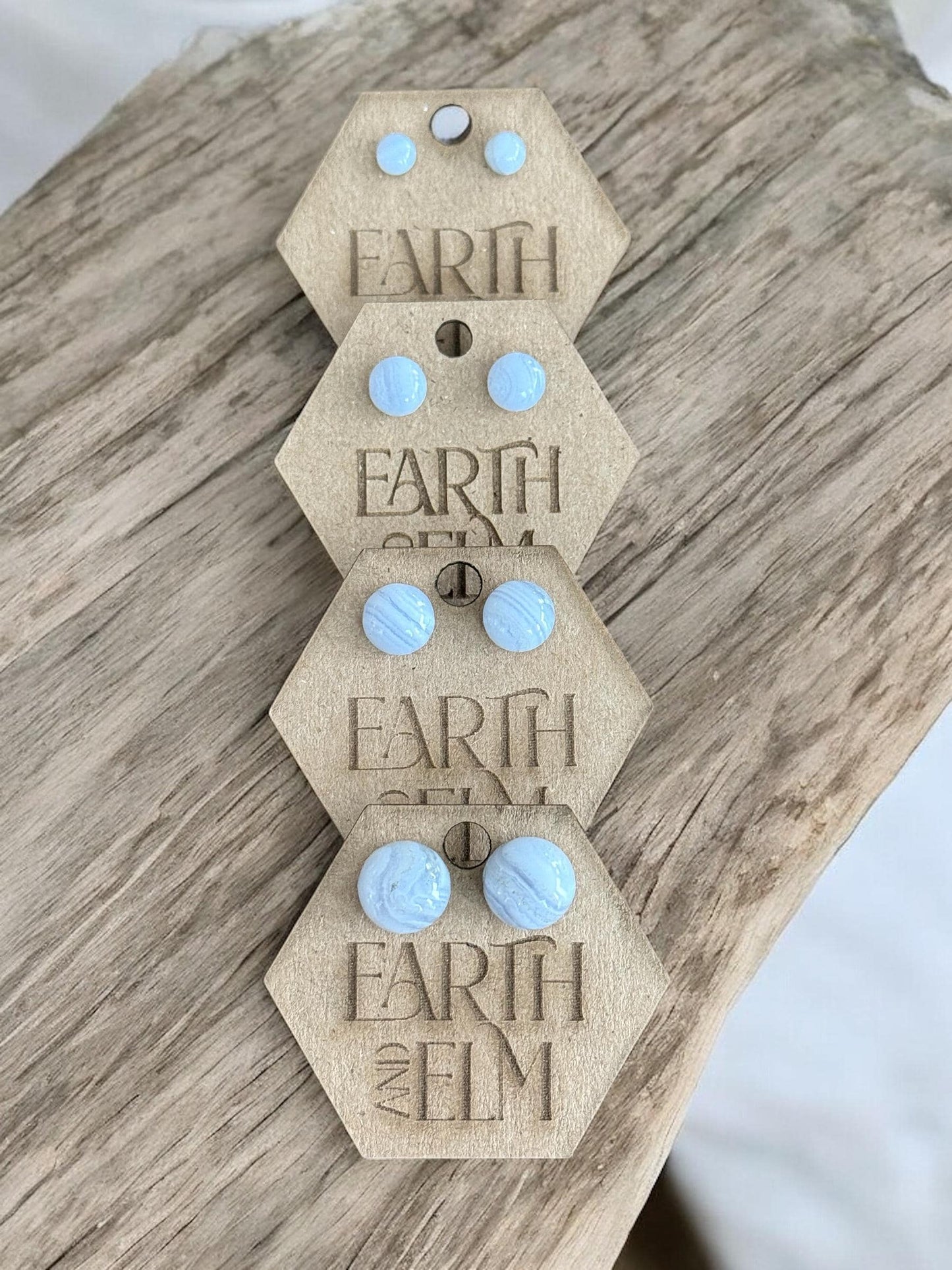 Blue Lace Agate Round Studs | Stud Earrings | Gemstone Earrings | 6mm 8mm 10mm 12mm