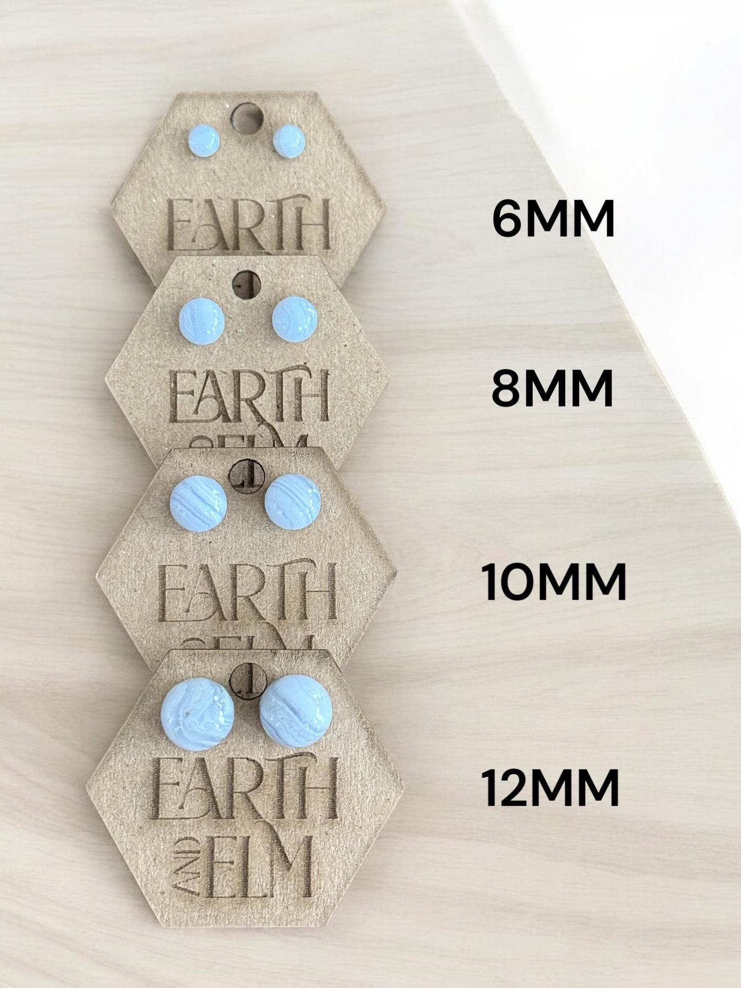 Blue Lace Agate Round Studs | Stud Earrings | Gemstone Earrings | 6mm 8mm 10mm 12mm
