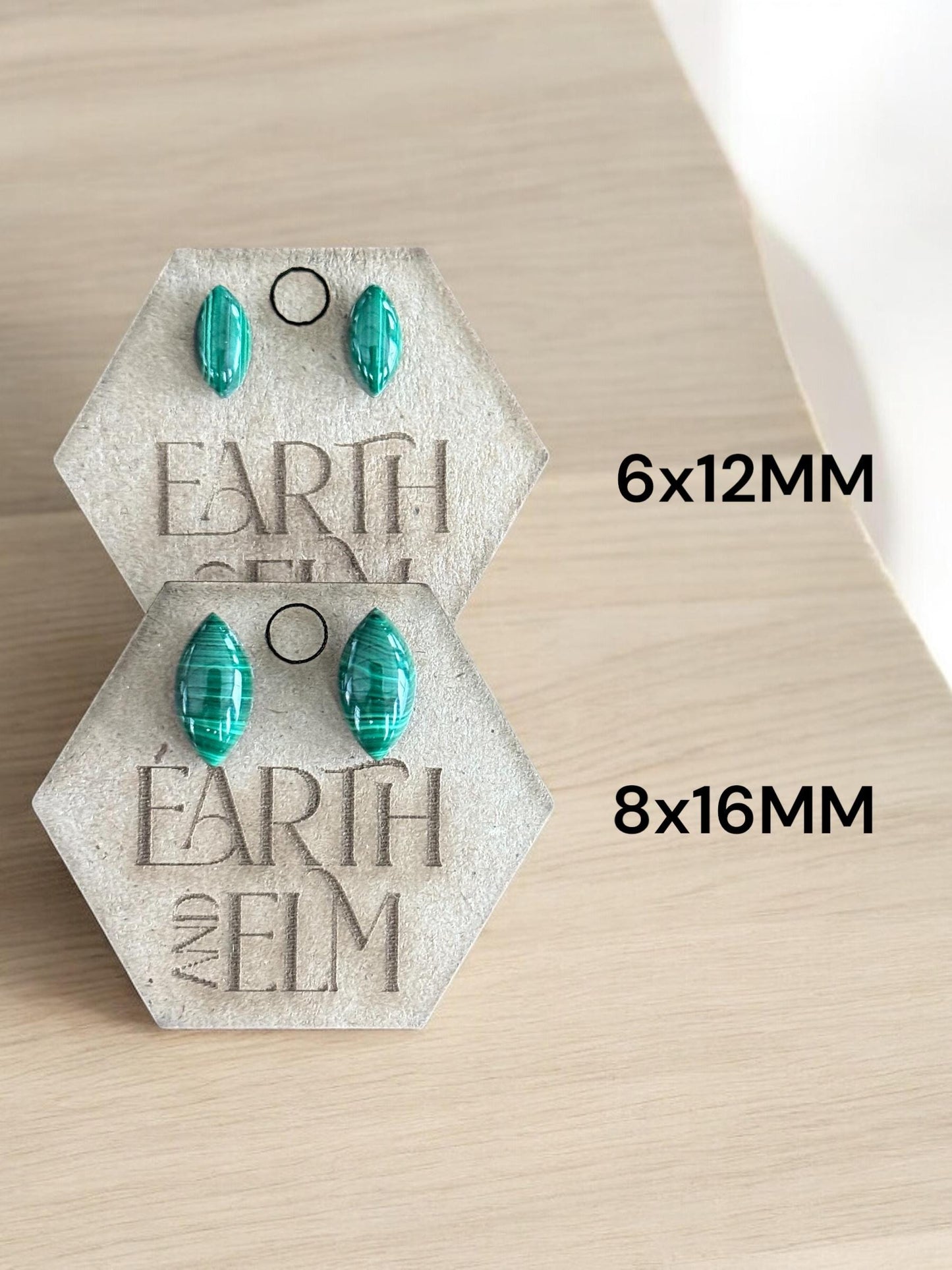 Malachite Marquise Gemstone Stud Earrings | 6x12mm 8x16mm | Malachite Studs |