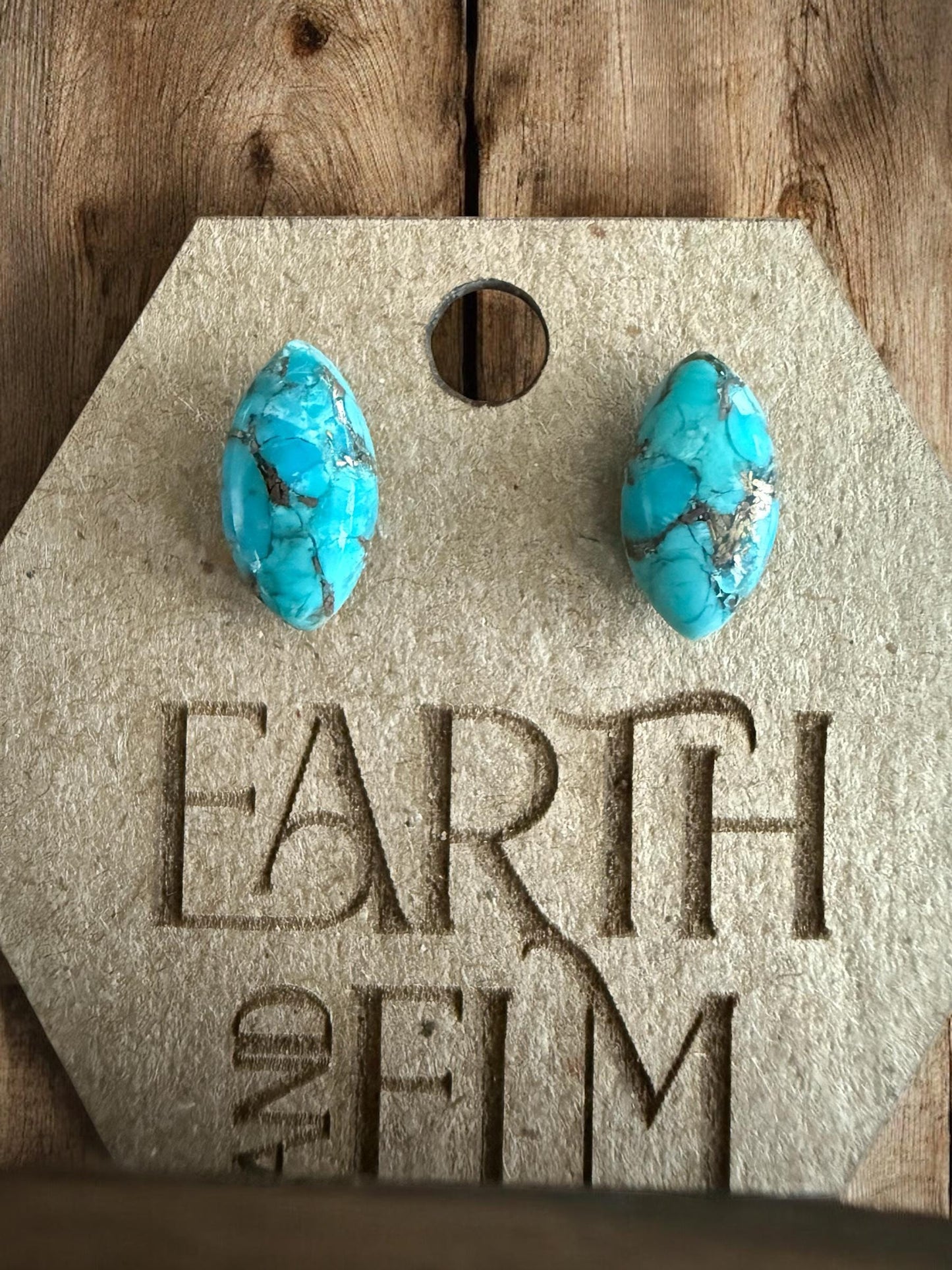 Turquoise Marquise Gemstone Stud Earrings | 6x12mm 8x16mm | Blue Copper Turquoise Studs |