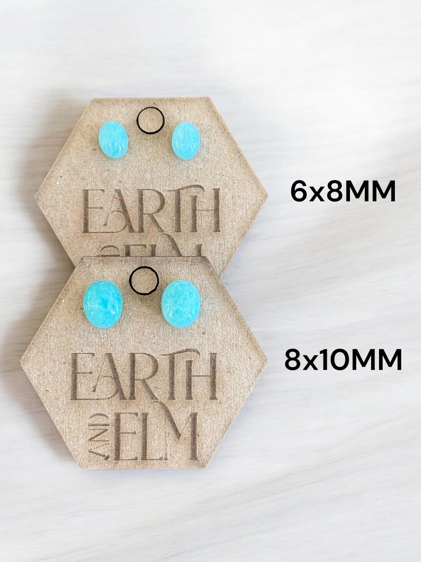 Amazonite Oval Gemstone Stud Earrings | 6x8mm 8x10mm | Amazonite Studs