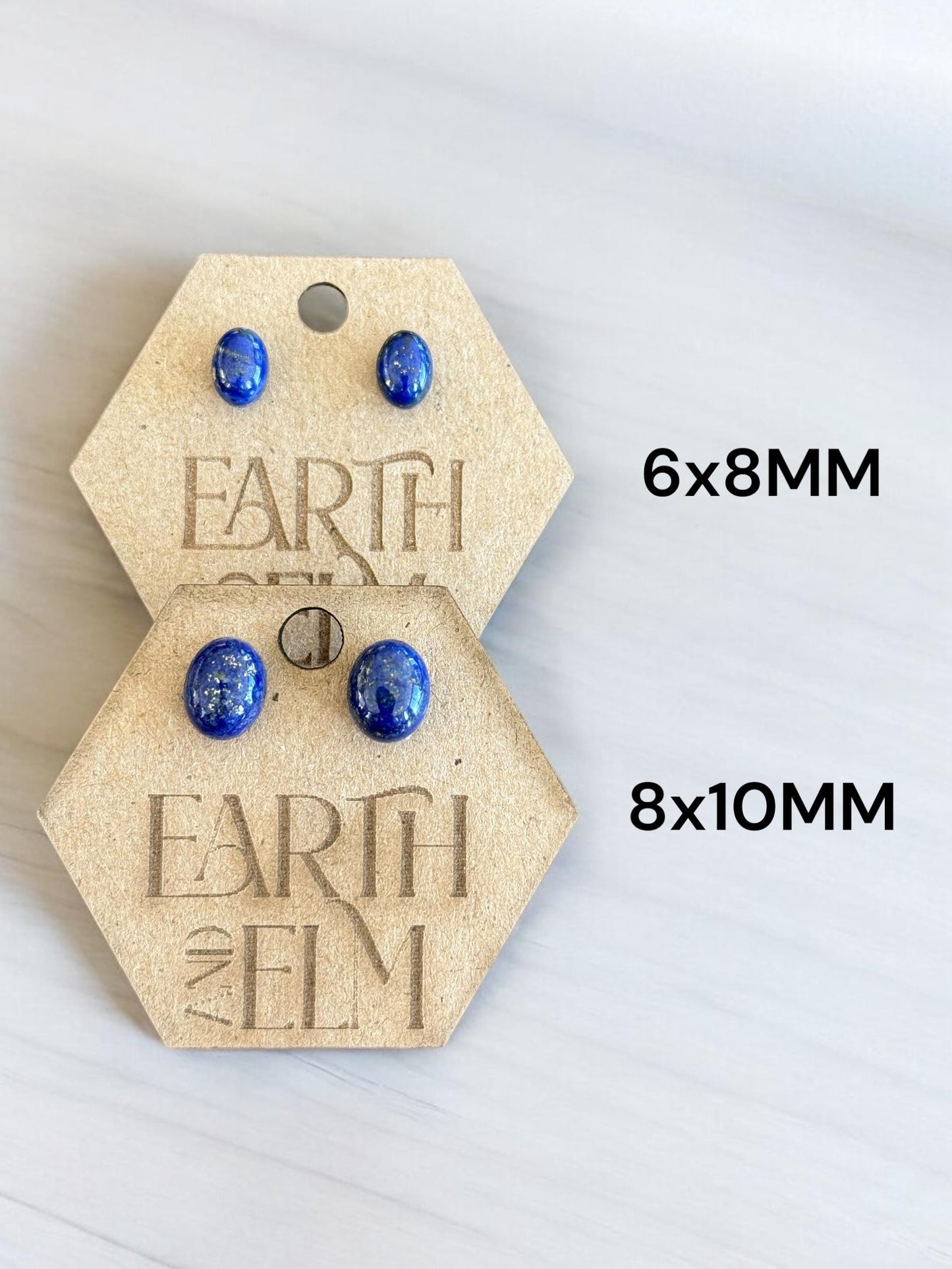 Lapis Lazuli Oval Gemstone Stud Earrings | 6x8mm 8x10mm | Lapis Lazuli Studs