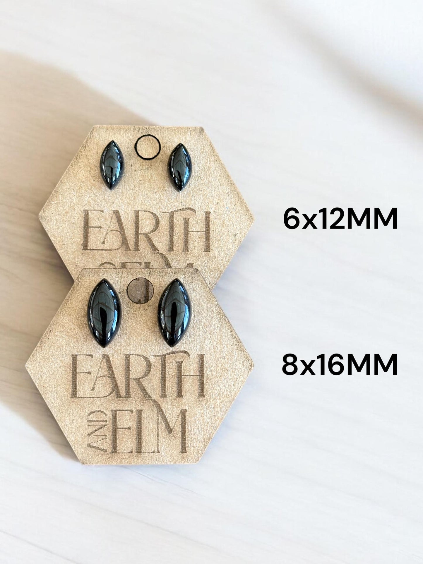 Black Onyx Marquise Gemstone Stud Earrings | 6x12mm 8x16mm | Black Onyx Studs |
