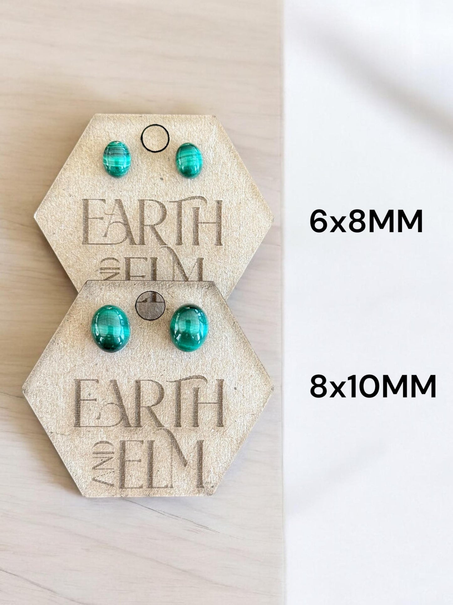 Malachite Oval Gemstone Stud Earrings | 6x8mm 8x10mm | Malachite Studs