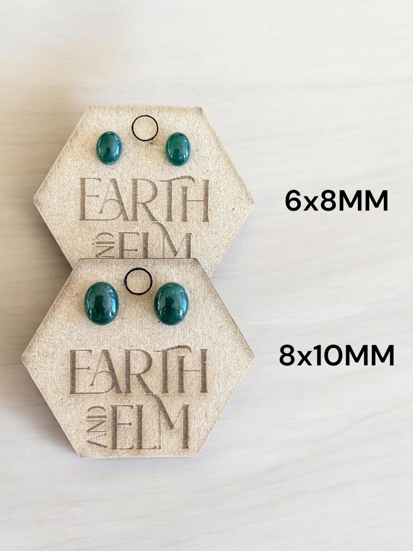 Green Aventurine Oval Gemstone Stud Earrings | 6x8mm 8x10mm | Green Aventurine Studs