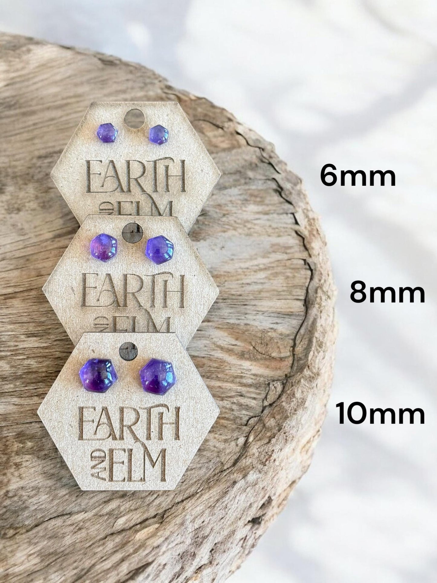 Amethyst Stud Hexagon Earrings | Hexagon Shape Studs | Hexagon Cut Earrings | Gemstone Earrings