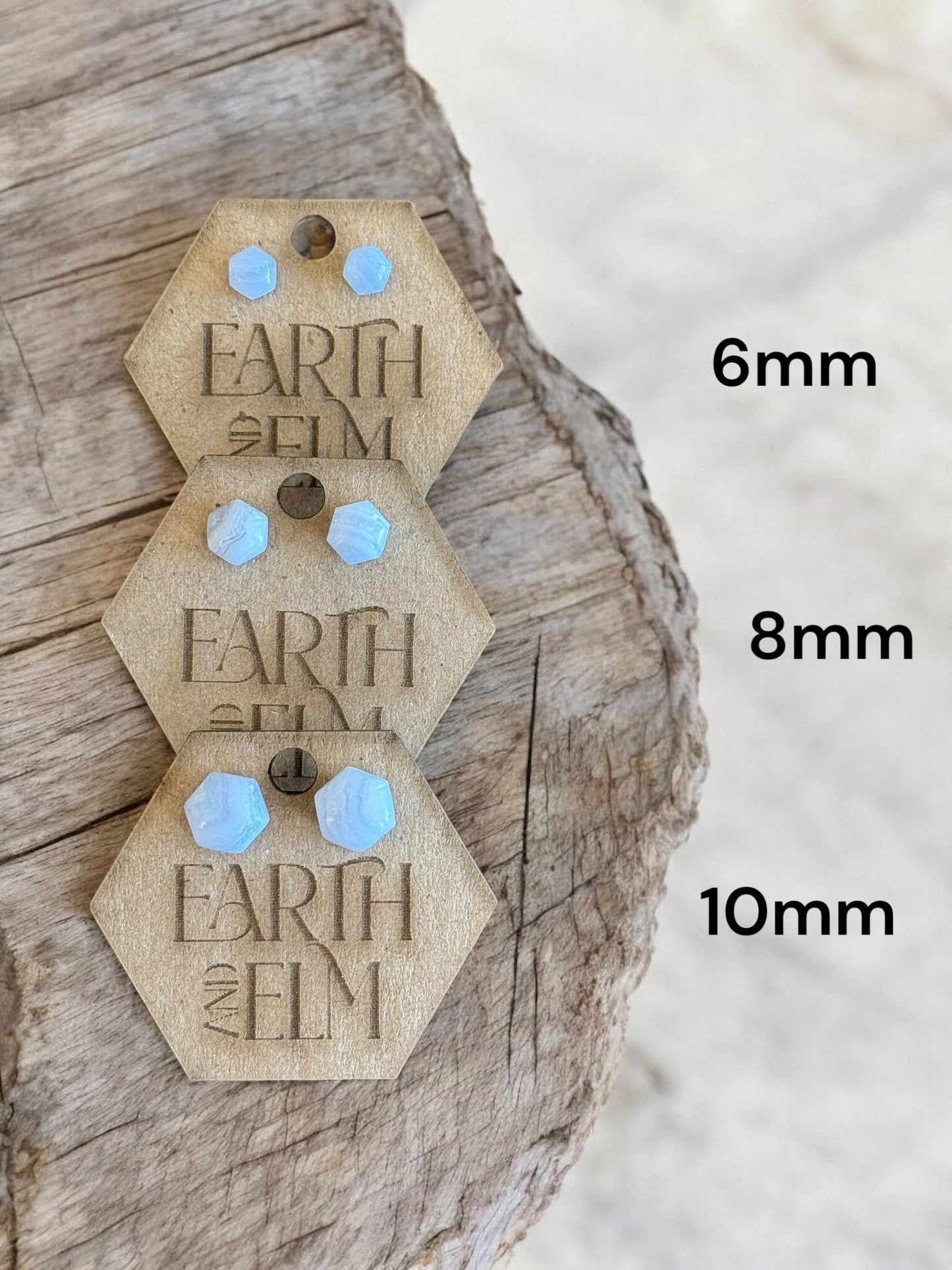 Blue Lace Agate Hexagon Studs | Stud Earrings | Gemstone Earrings | 8mm 10mm Hexagon Cut