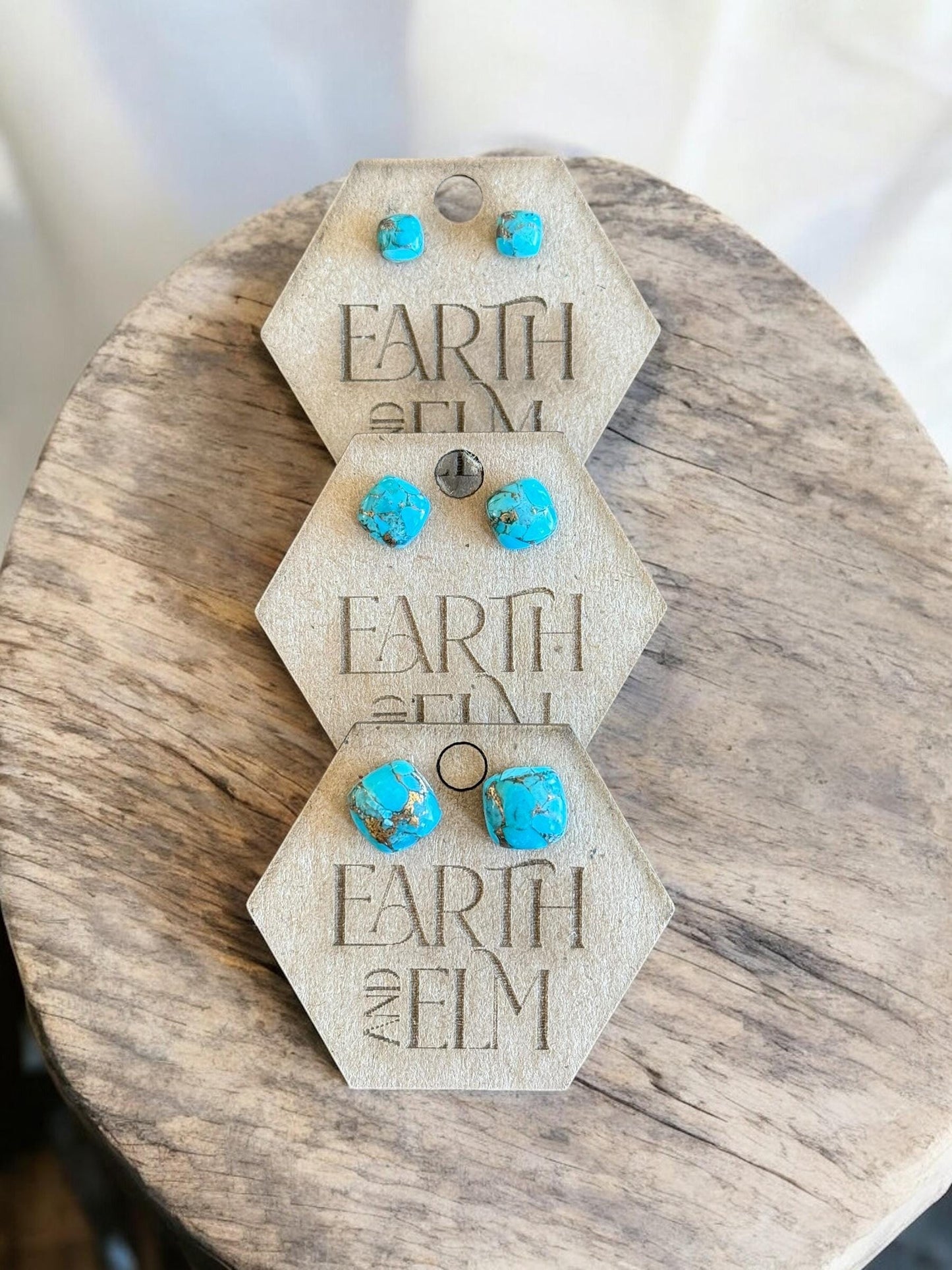 Blue Copper Turquoise Cushion Cut Studs | Stud Earrings | Gemstone Earrings | 8mm Crystal Studs