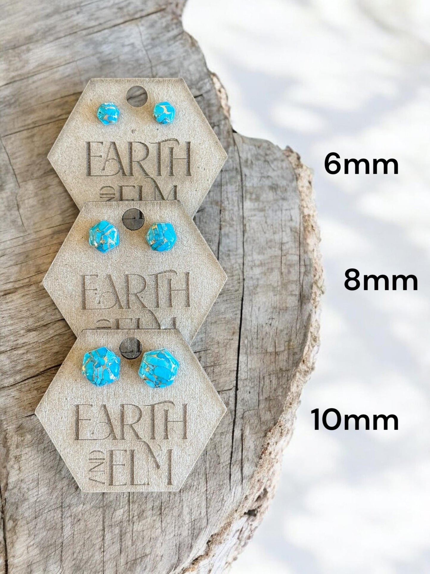 Blue Copper Turquoise Hexagon Cut Studs | Stud Earrings | Gemstone Earrings | 6mm 8mm 10mm