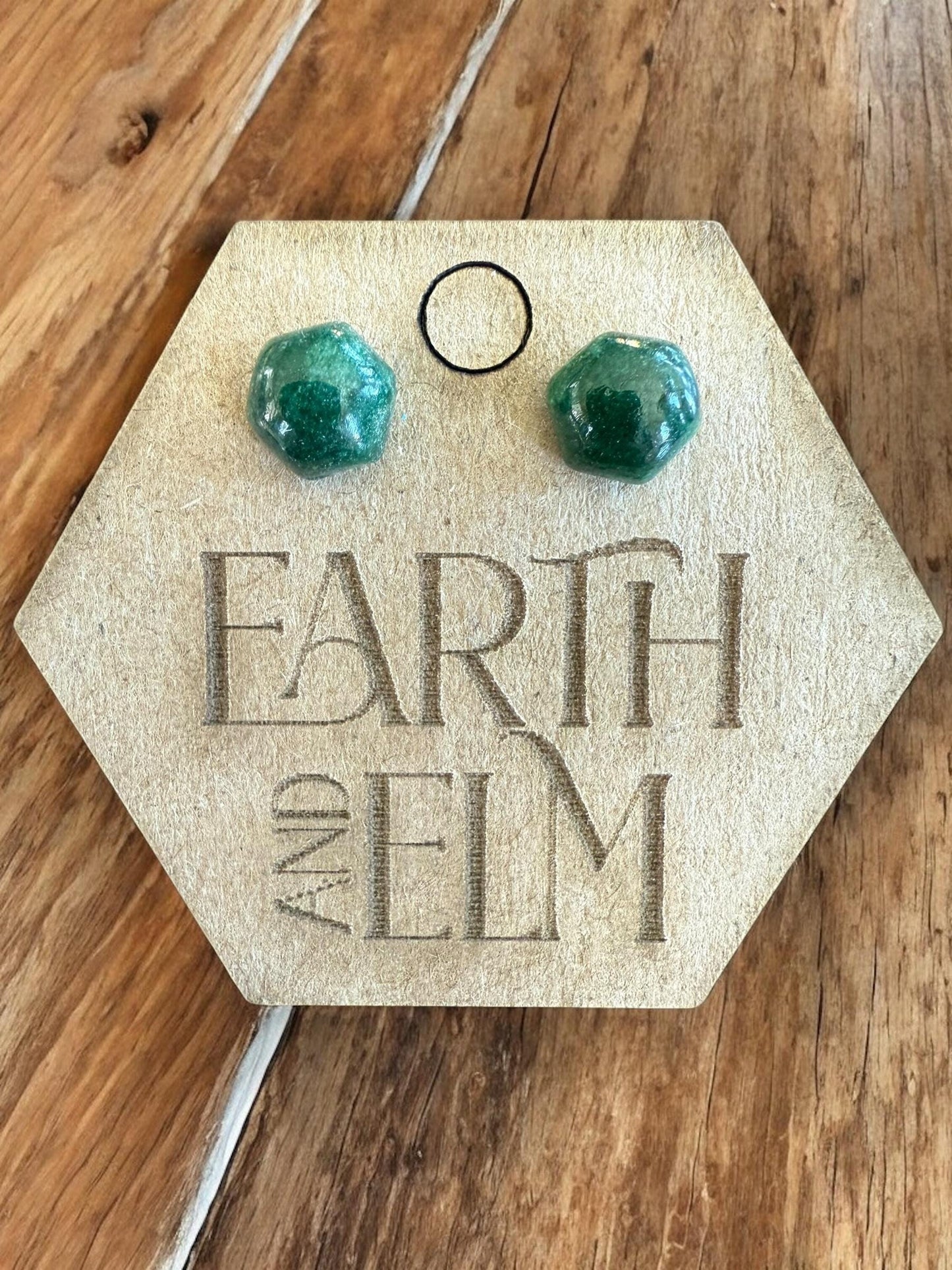 Green Aventurine Hexagon Studs | Stud Earrings | Gemstone Earrings | Hexagon Cut Shape