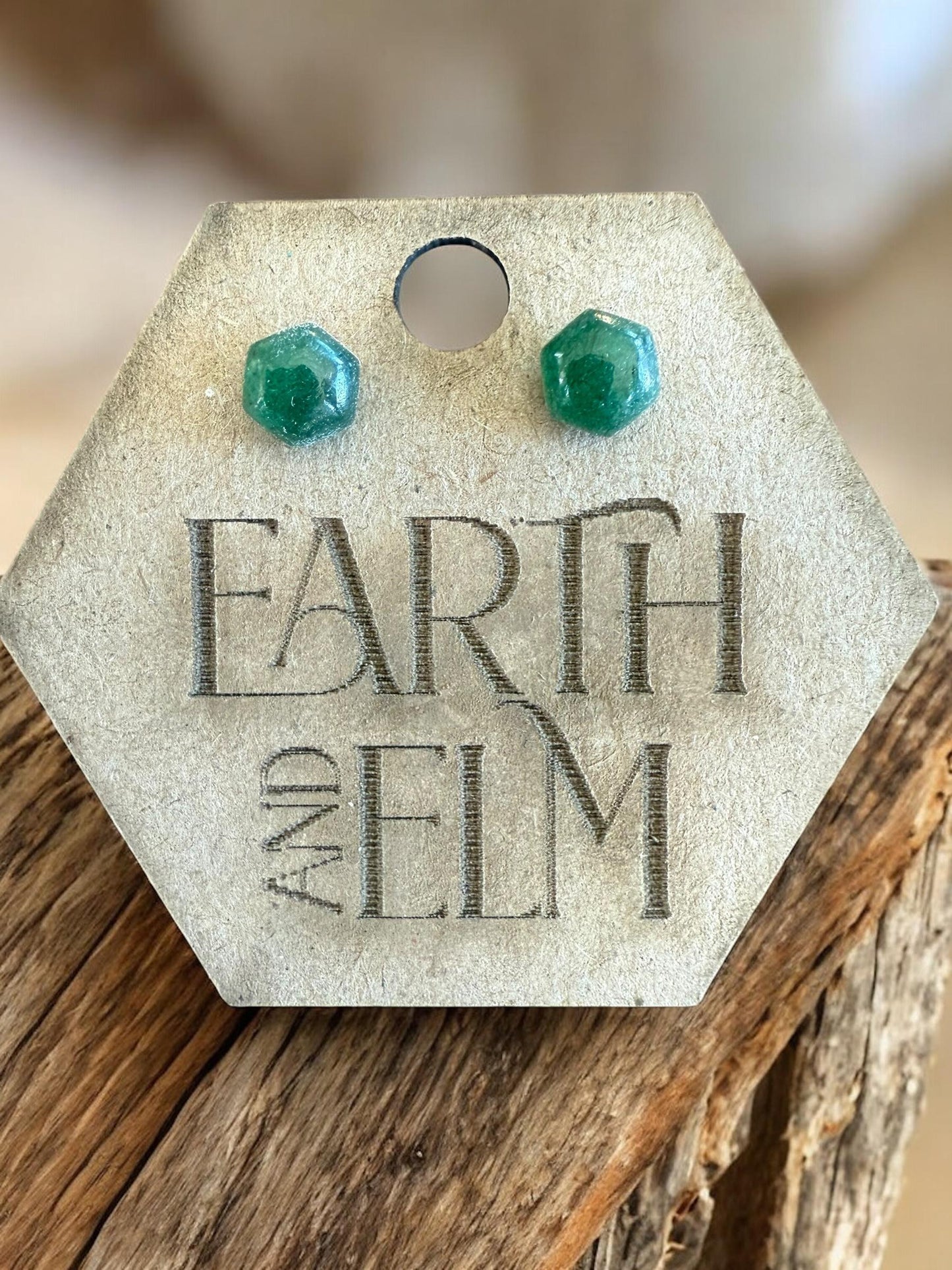 Green Aventurine Hexagon Studs | Stud Earrings | Gemstone Earrings | Hexagon Cut Shape