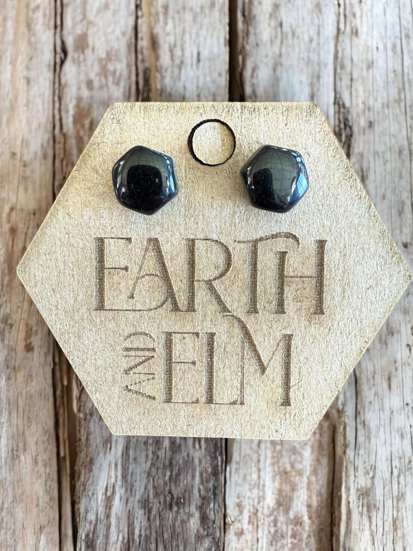 Black Onyx Hexagon Studs | Black Onyx Hexagon Cut Earrings | Gemstone Earrings | Hexagon Shape Studs