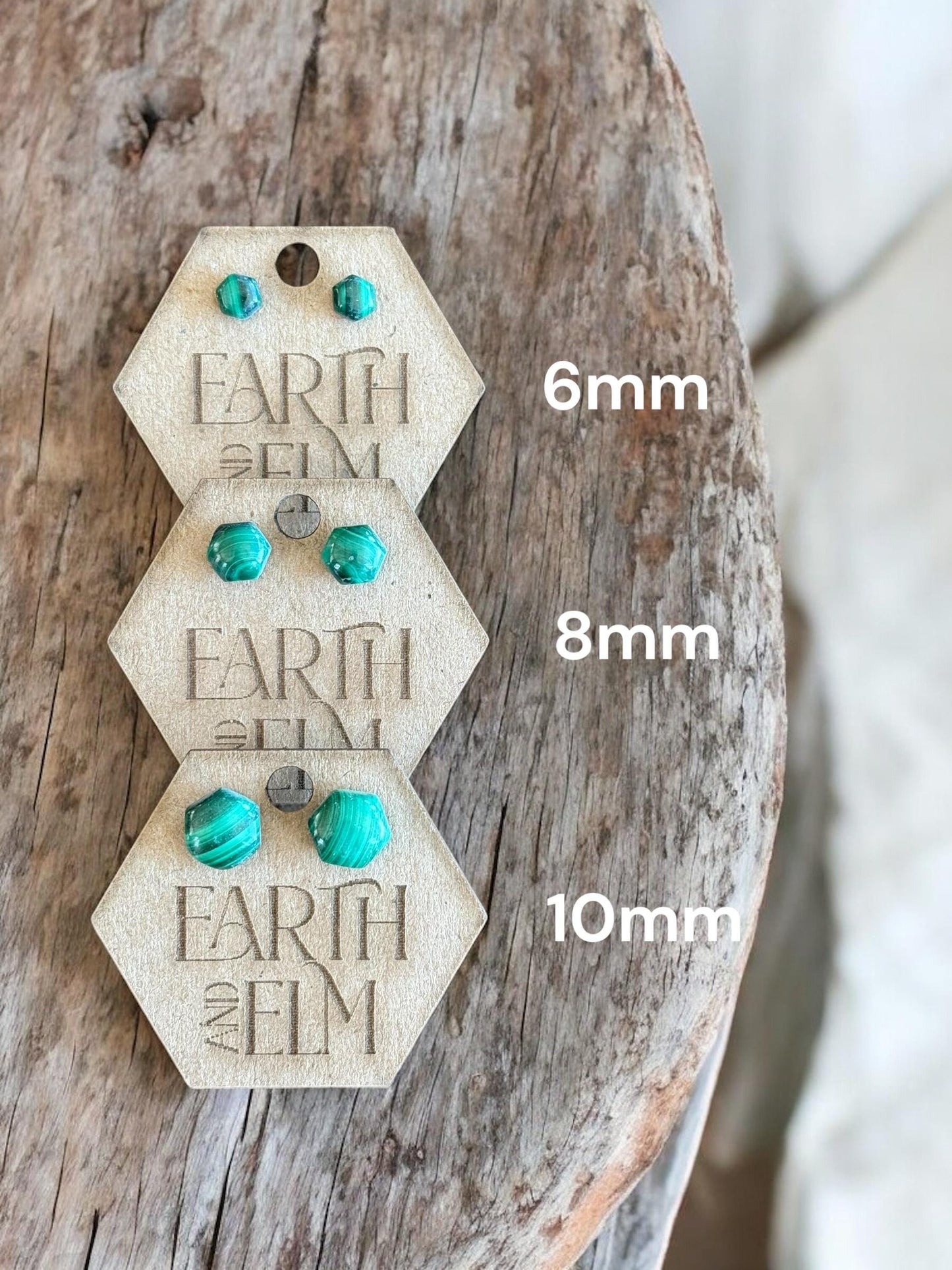 Malachite Hexagon Studs | Stud Earrings | Gemstone Earrings | Hexagon Cut