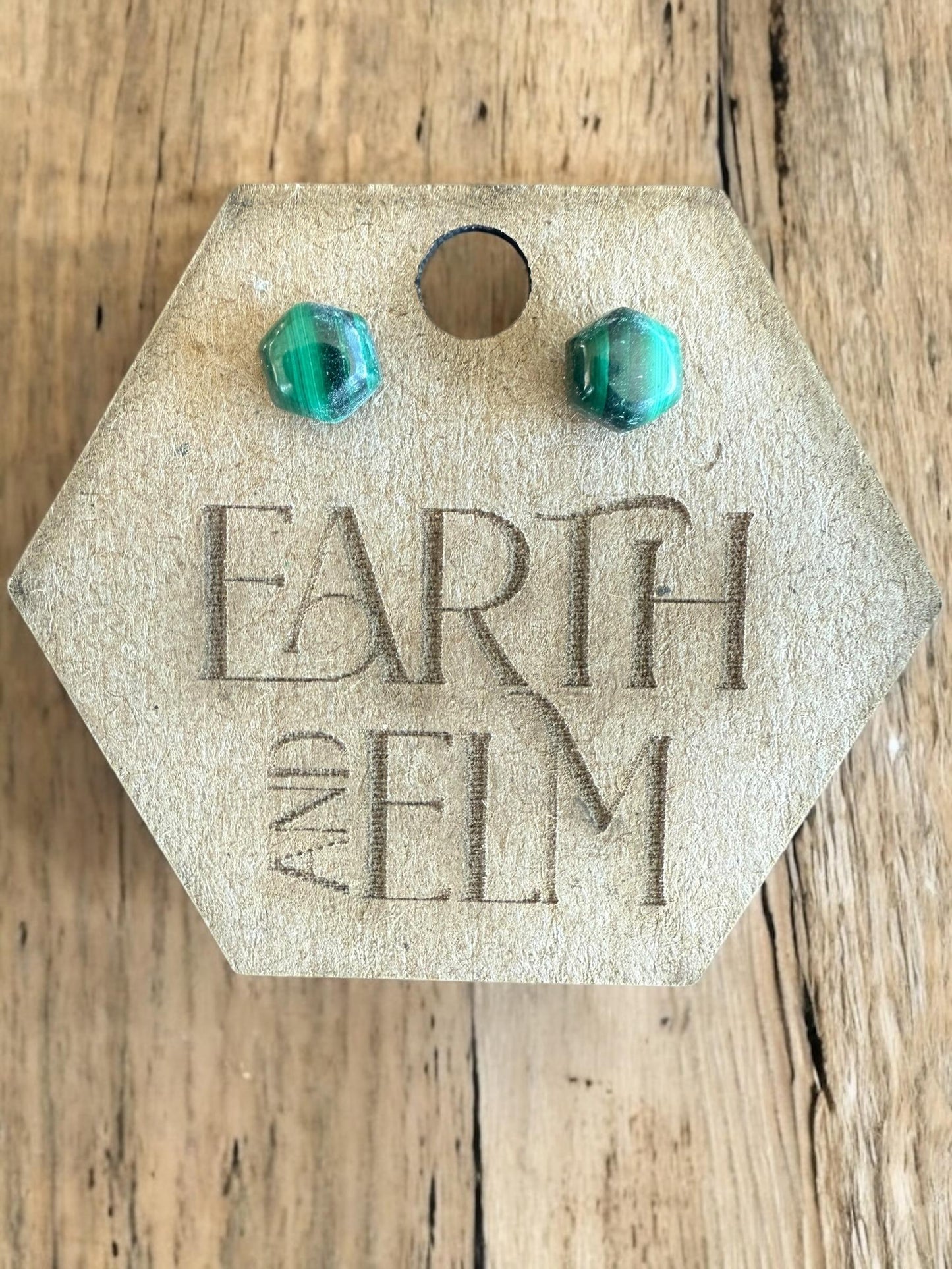 Malachite Hexagon Studs | Stud Earrings | Gemstone Earrings | Hexagon Cut
