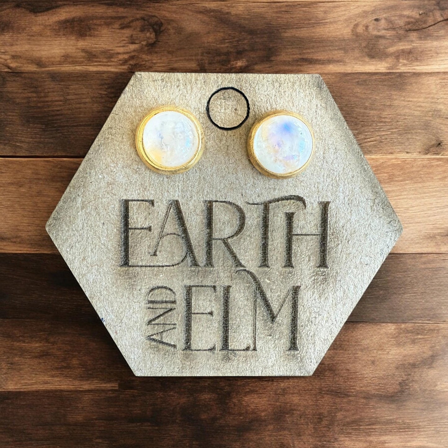 Moonstone Stud Earrings in Settings | Gold Rose Gold Black Silver | Authentic Gemstone Studs