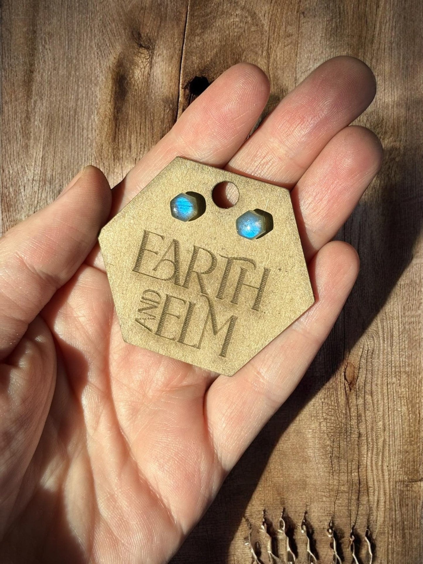 Labradorite Hexagon Cut Studs - earthandelm