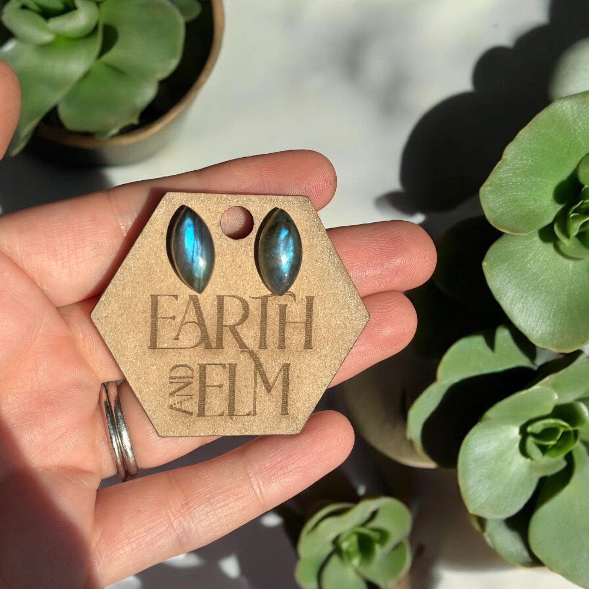 Labradorite Marquise Gemstone Studs - earthandelm