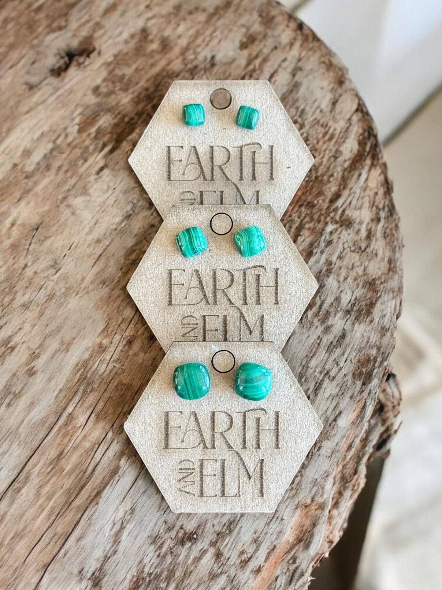 Malachite Cushion Studs - earthandelm